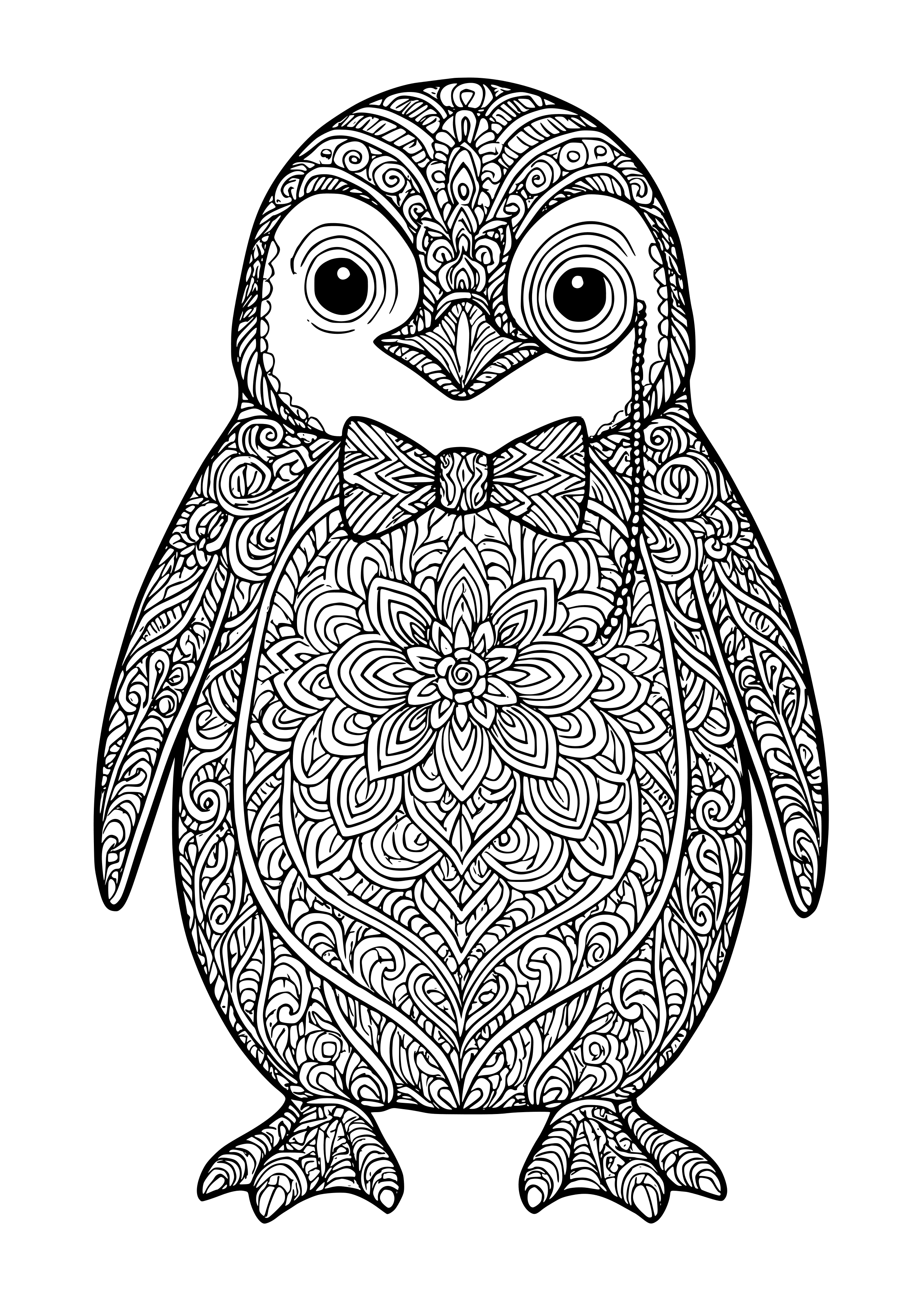 Penguin Wearing a Bow Tie and Monocle Coloring Page