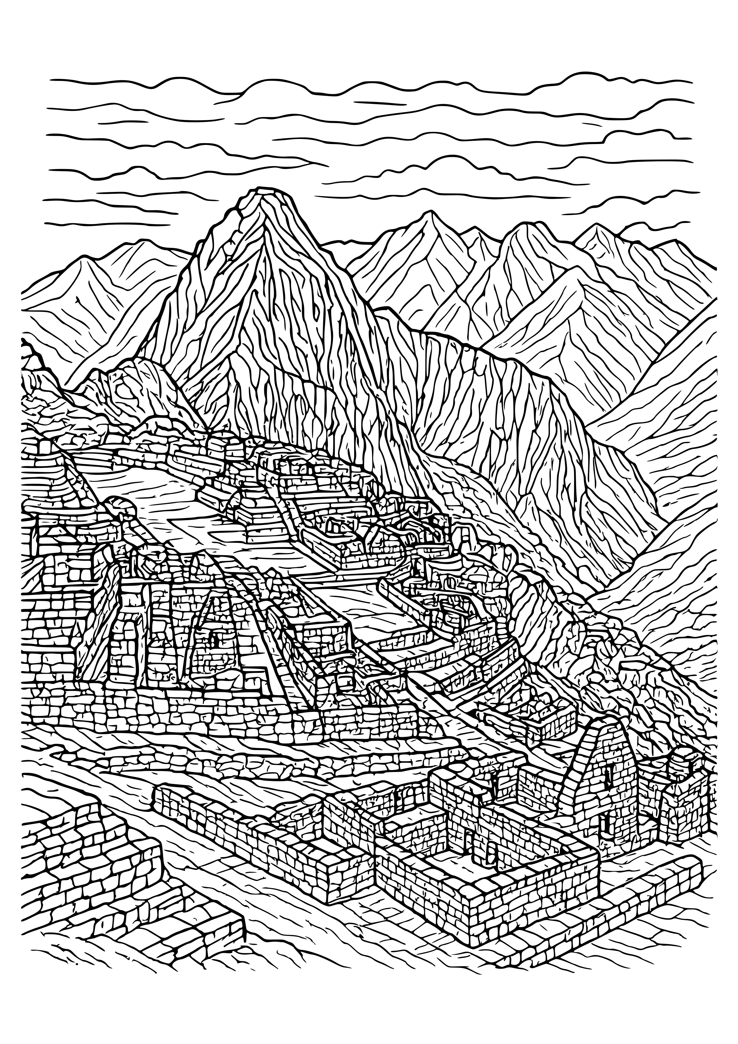 Peruvian Andes with Traditional Inca Ruins Coloring Page