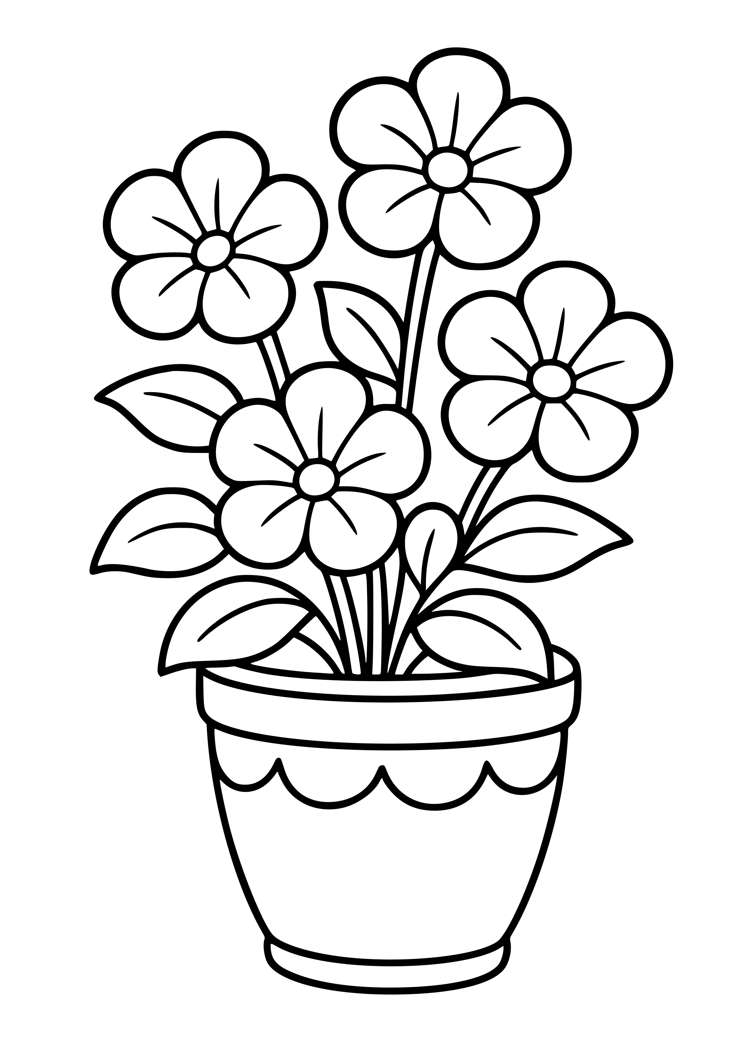 Petunias in a Colorful Pot Coloring Page