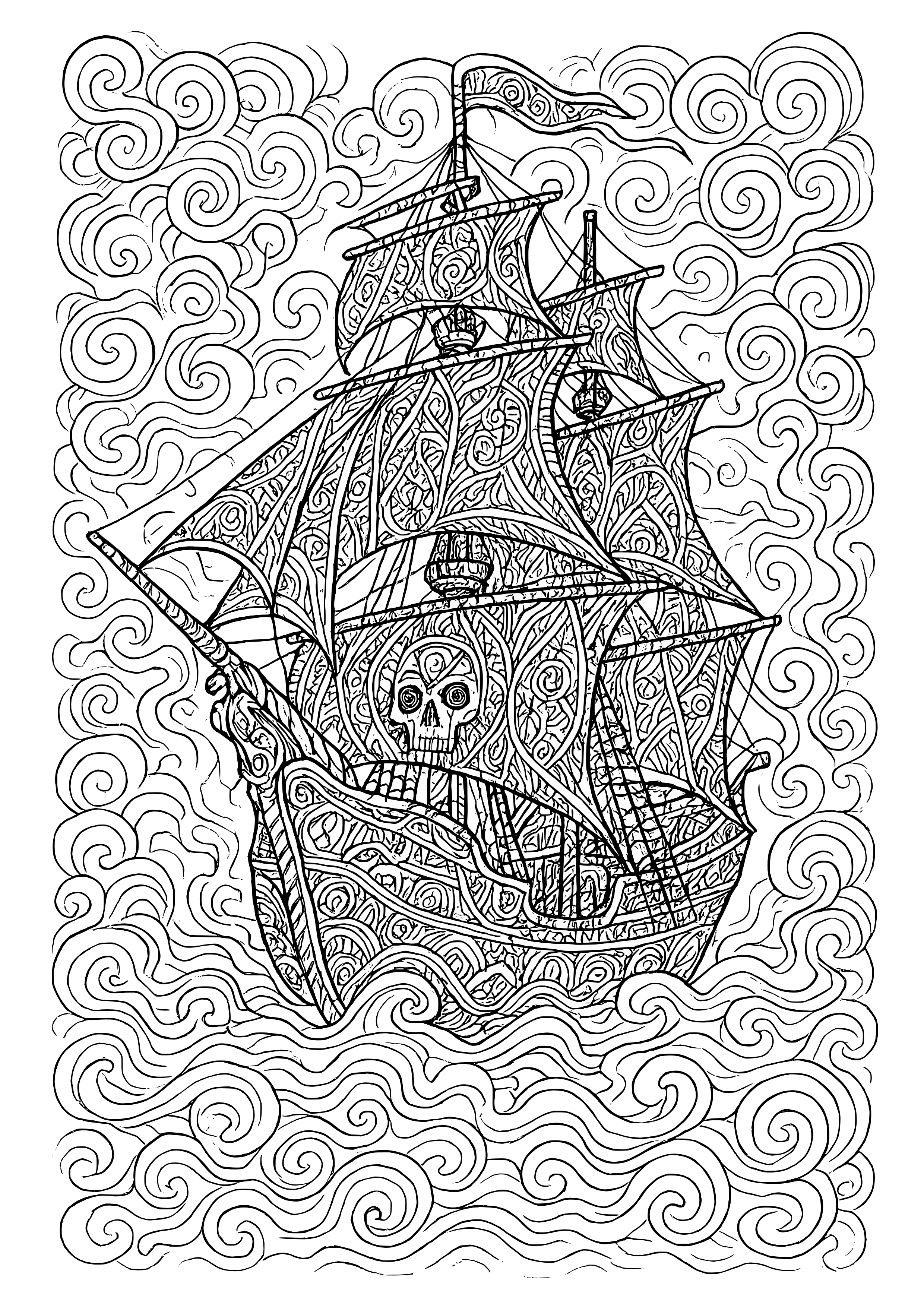 Phantom Ship Sailing Through Fog Coloring Page