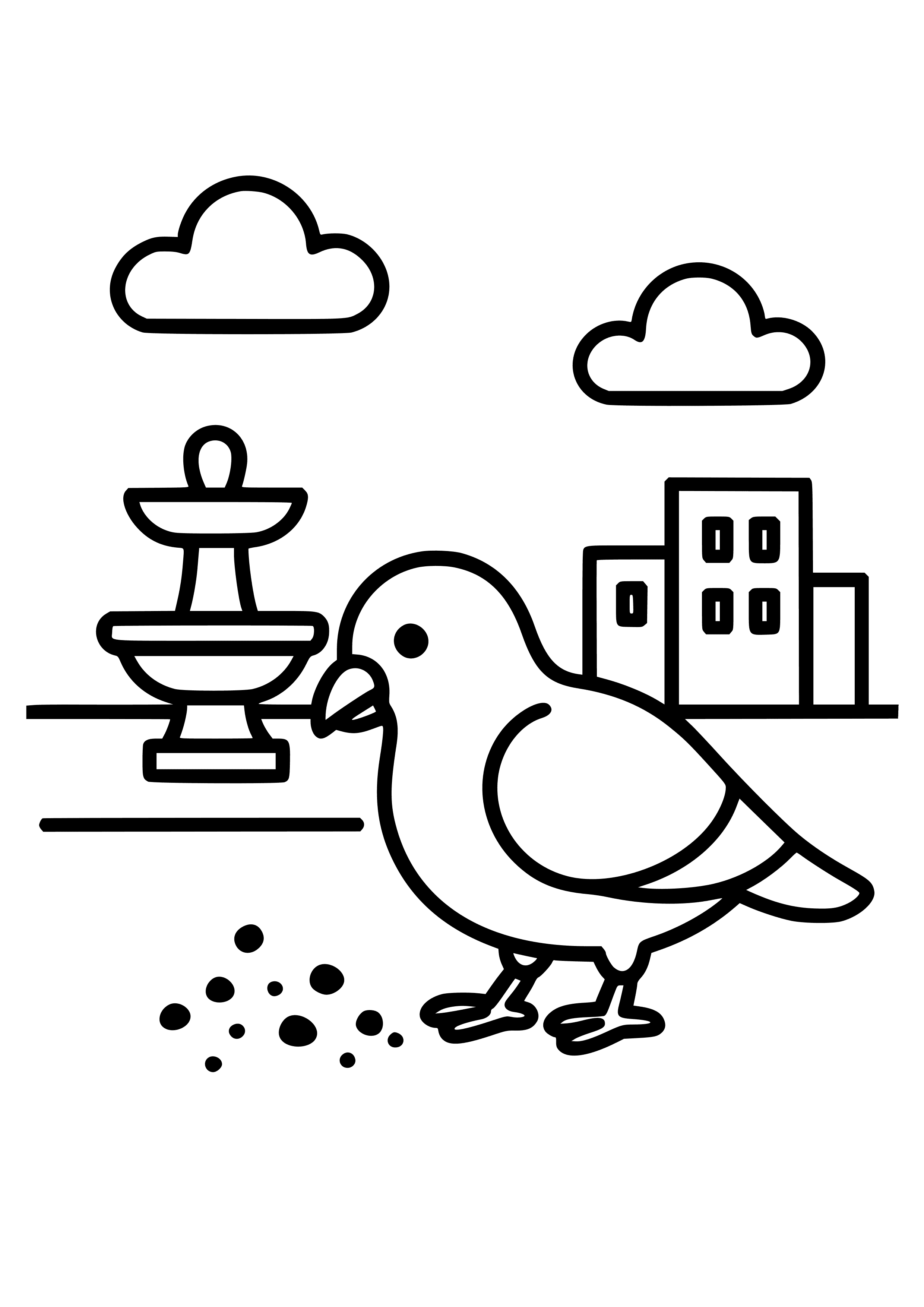 Pigeon Feeding in a City Square Coloring Page