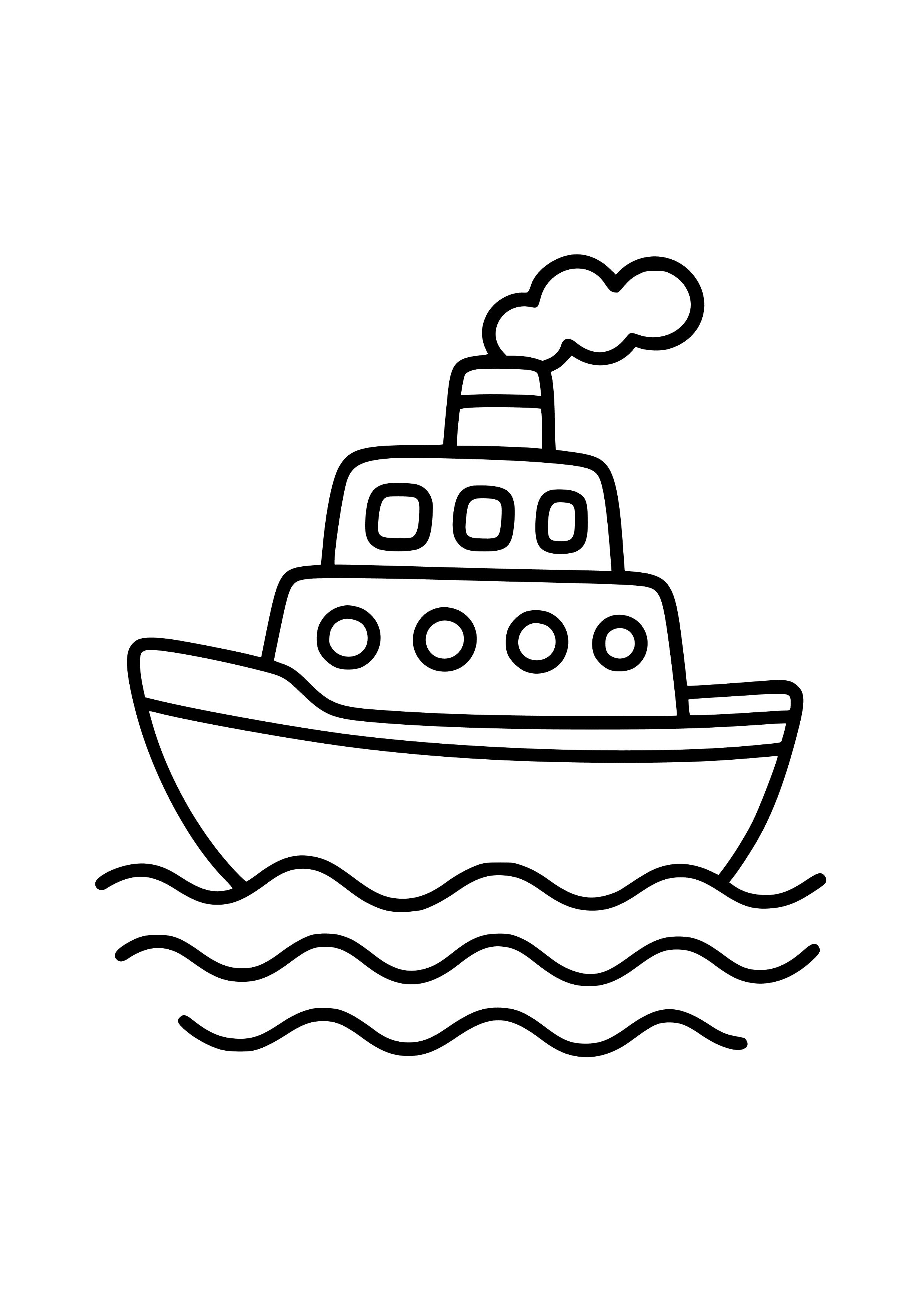 Playful Ferry Boat on Waves Coloring Page
