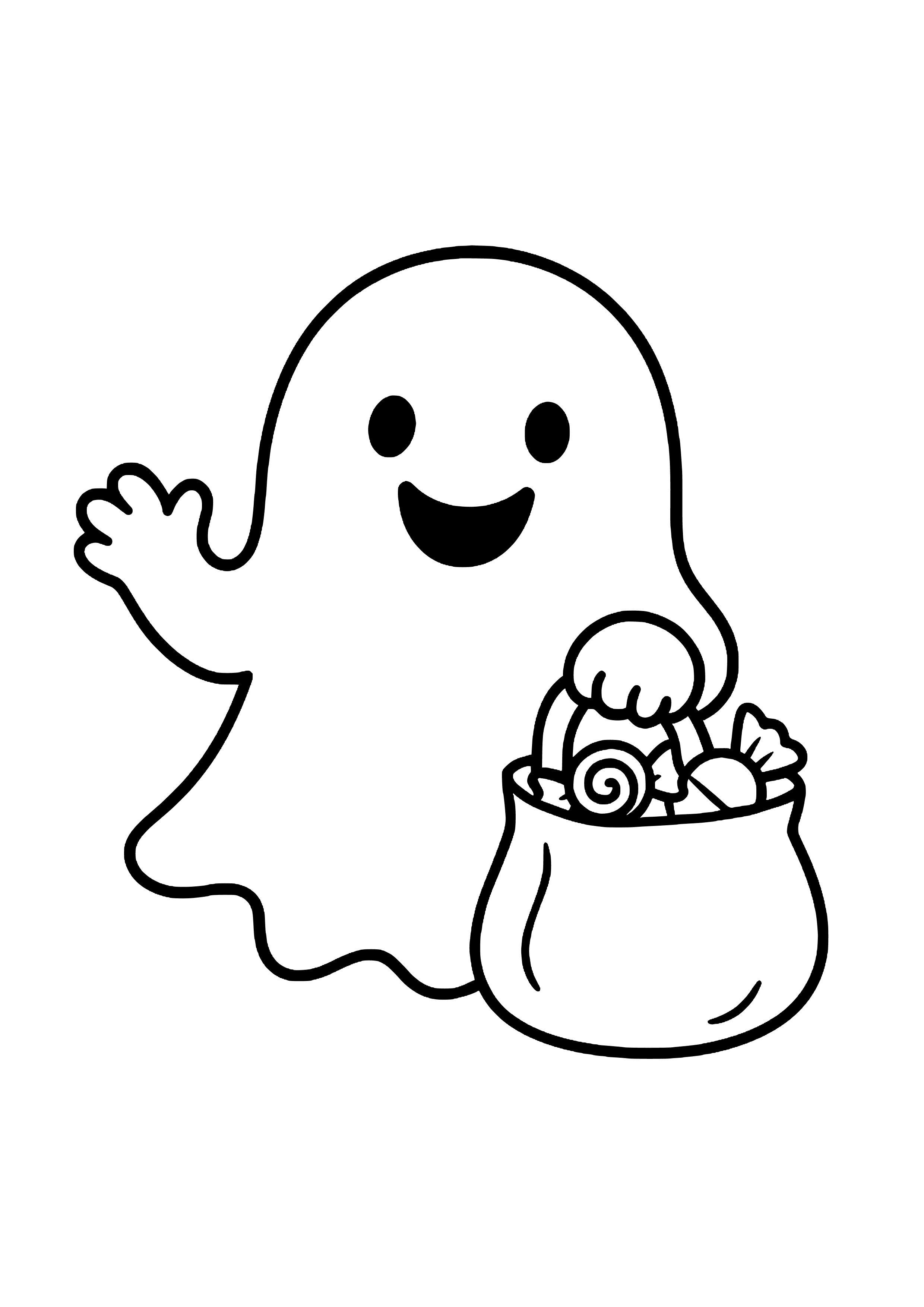 Playful Ghost with a Candy Bag Coloring Page