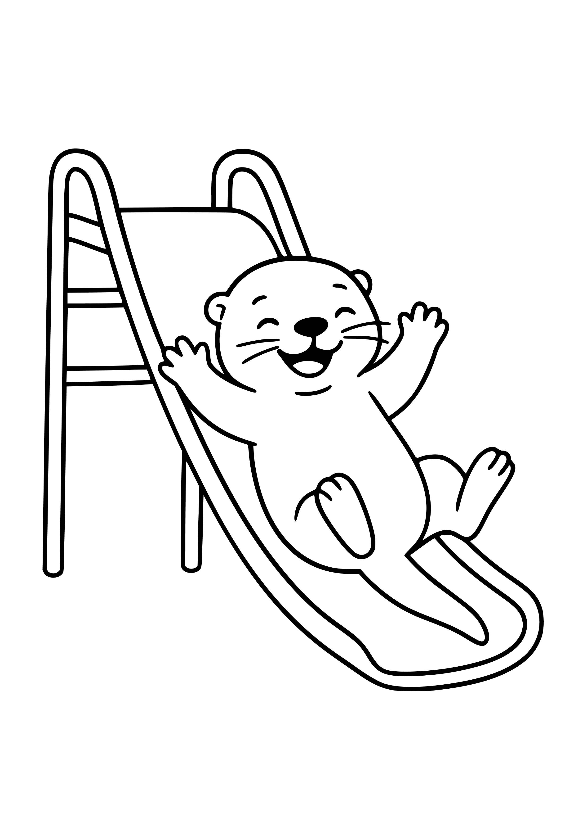 Playful Otter Sliding Down a Slide Coloring Page