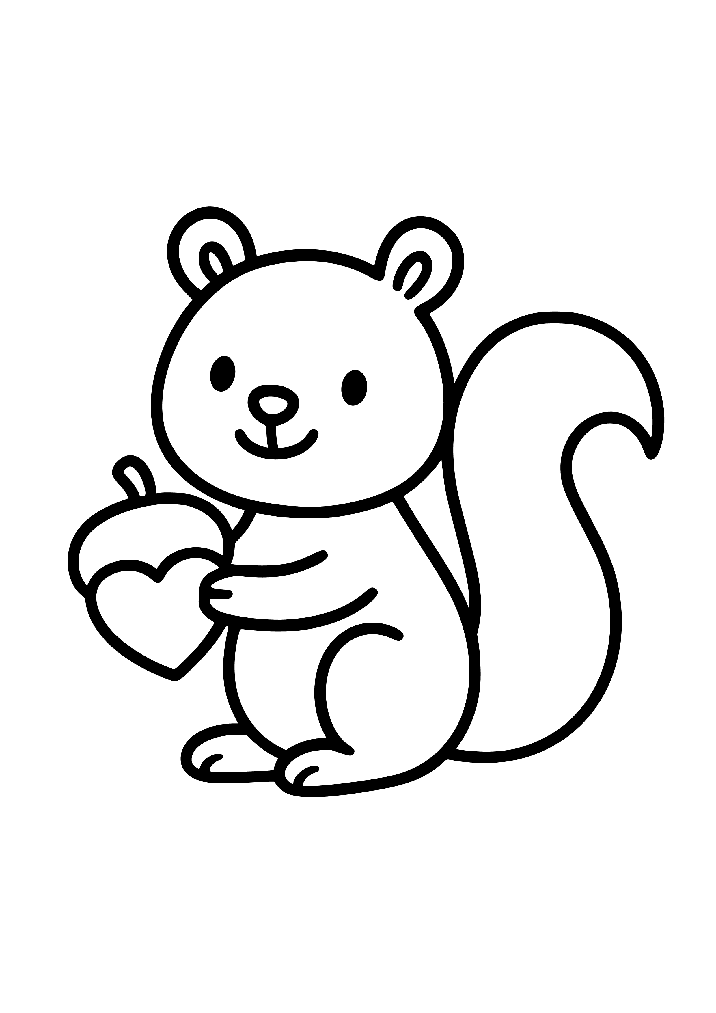 Playful Squirrel with a Heart Acorn Coloring Page