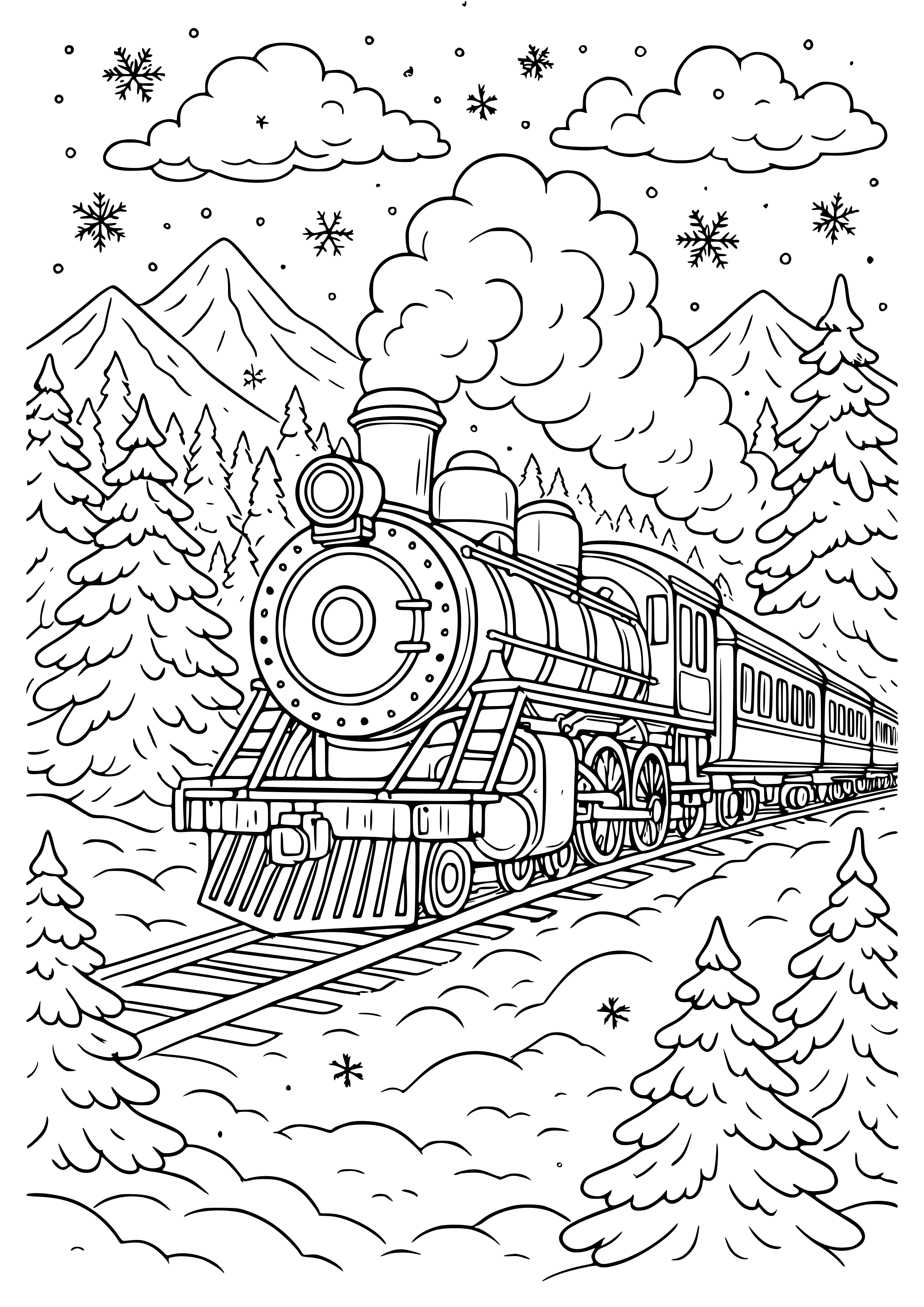 Polar Express Traveling Through Winter Wonderland Coloring Page