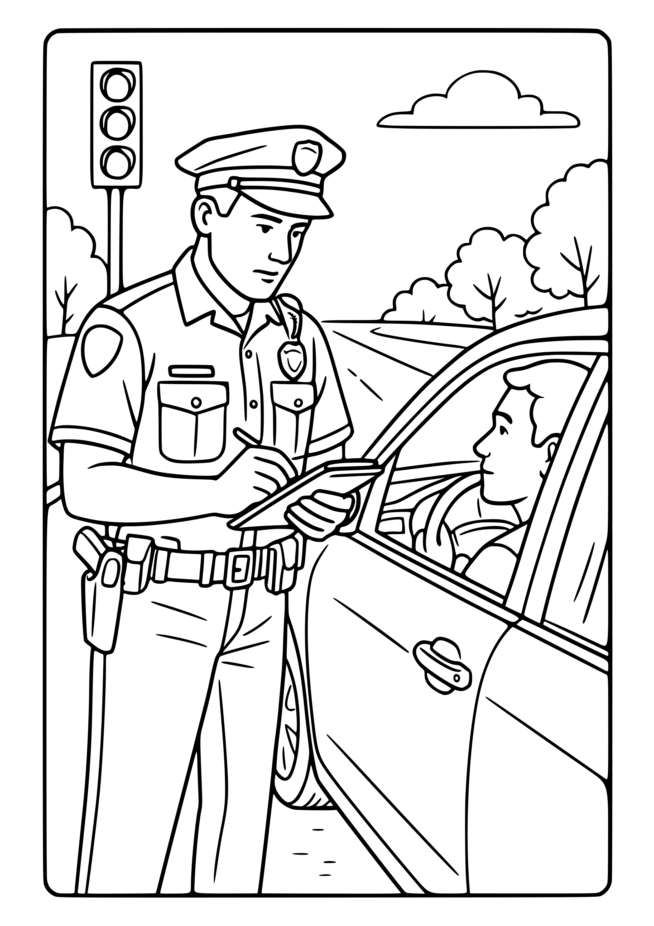 Police Officer Conducting a Traffic Stop Coloring Page