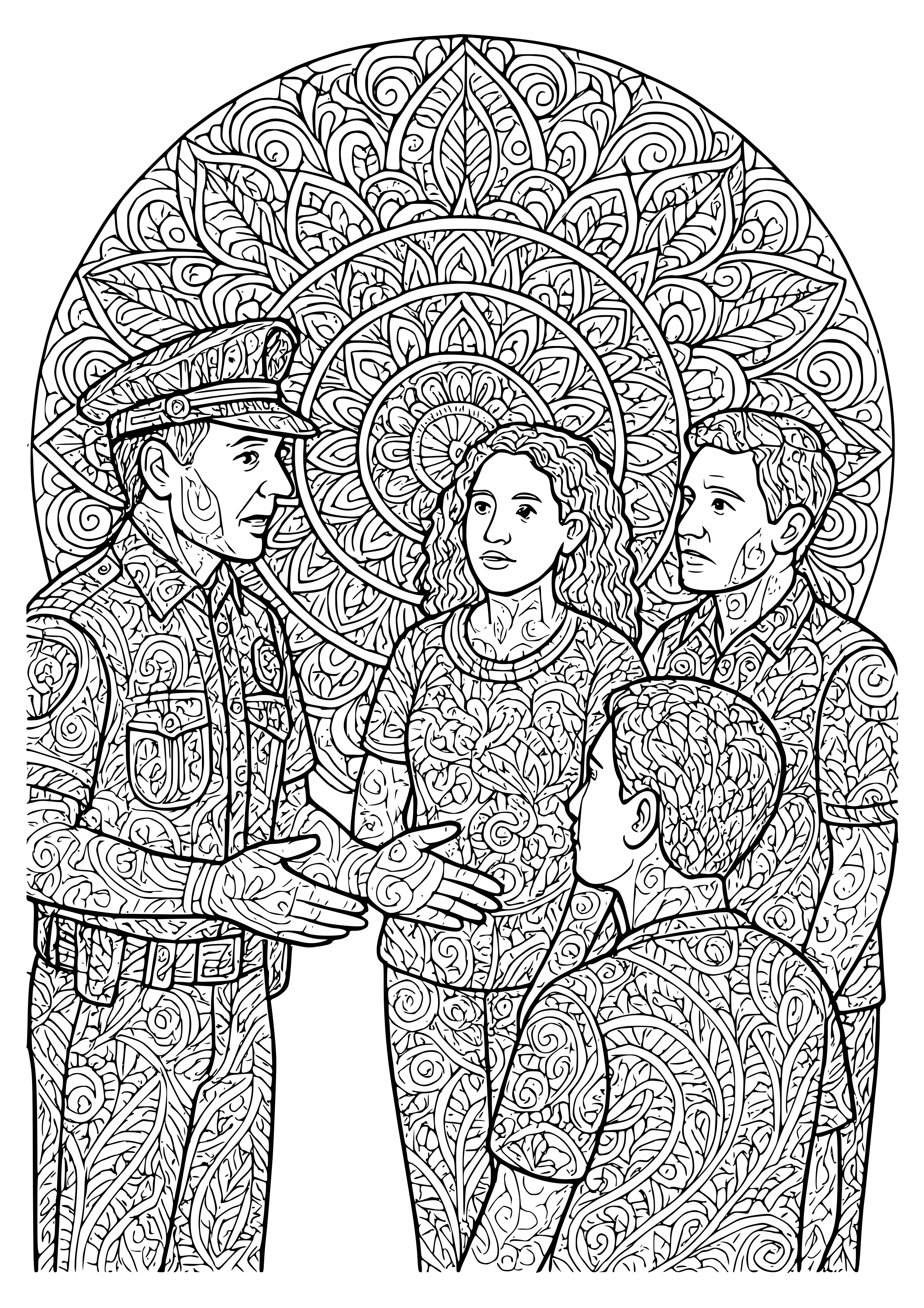 Police Officer Discussing Community Safety Strategies Coloring Page