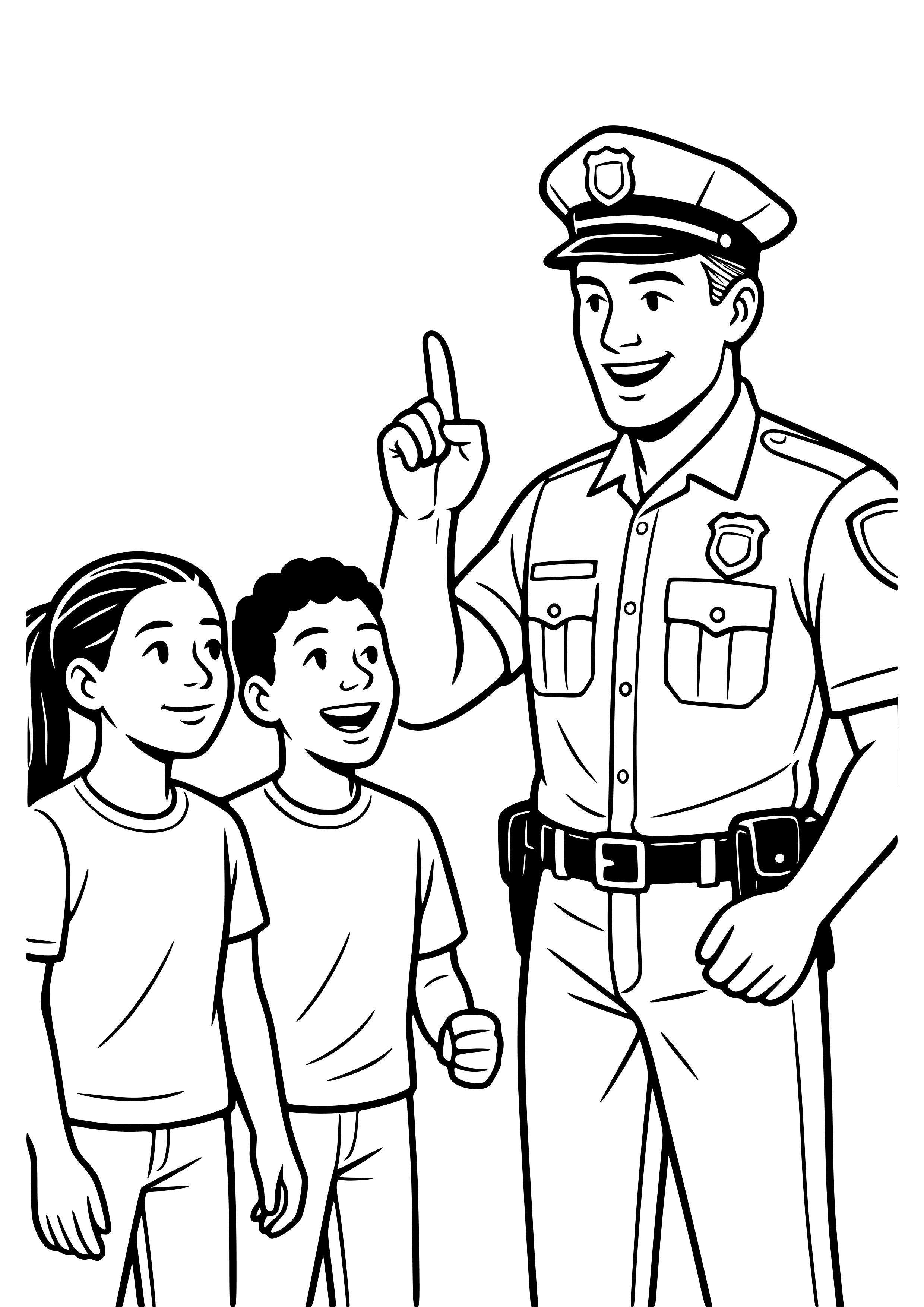 Police Officer Encouraging Youth Participation Coloring Page