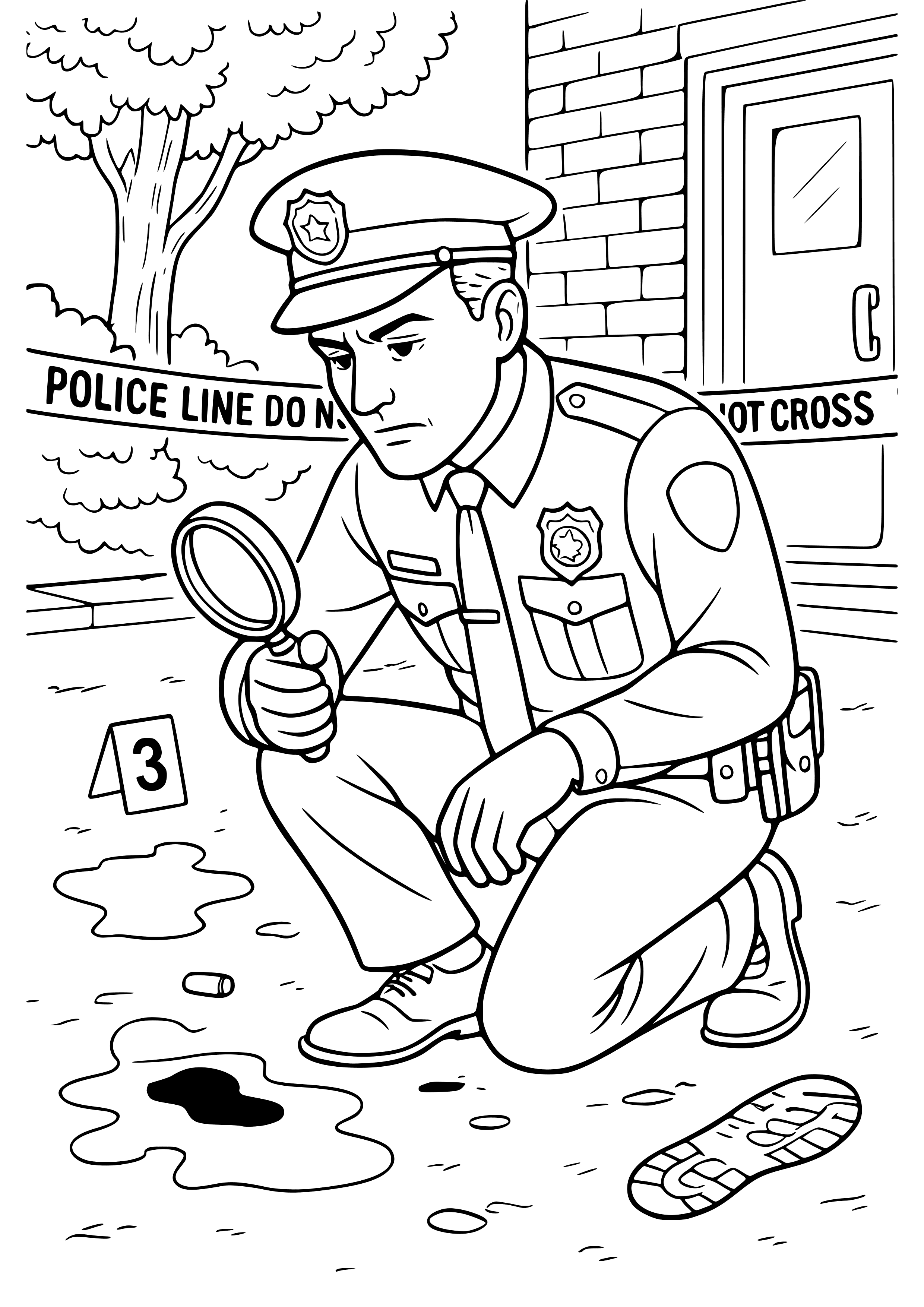 Police Officer Investigating a Scene Coloring Page