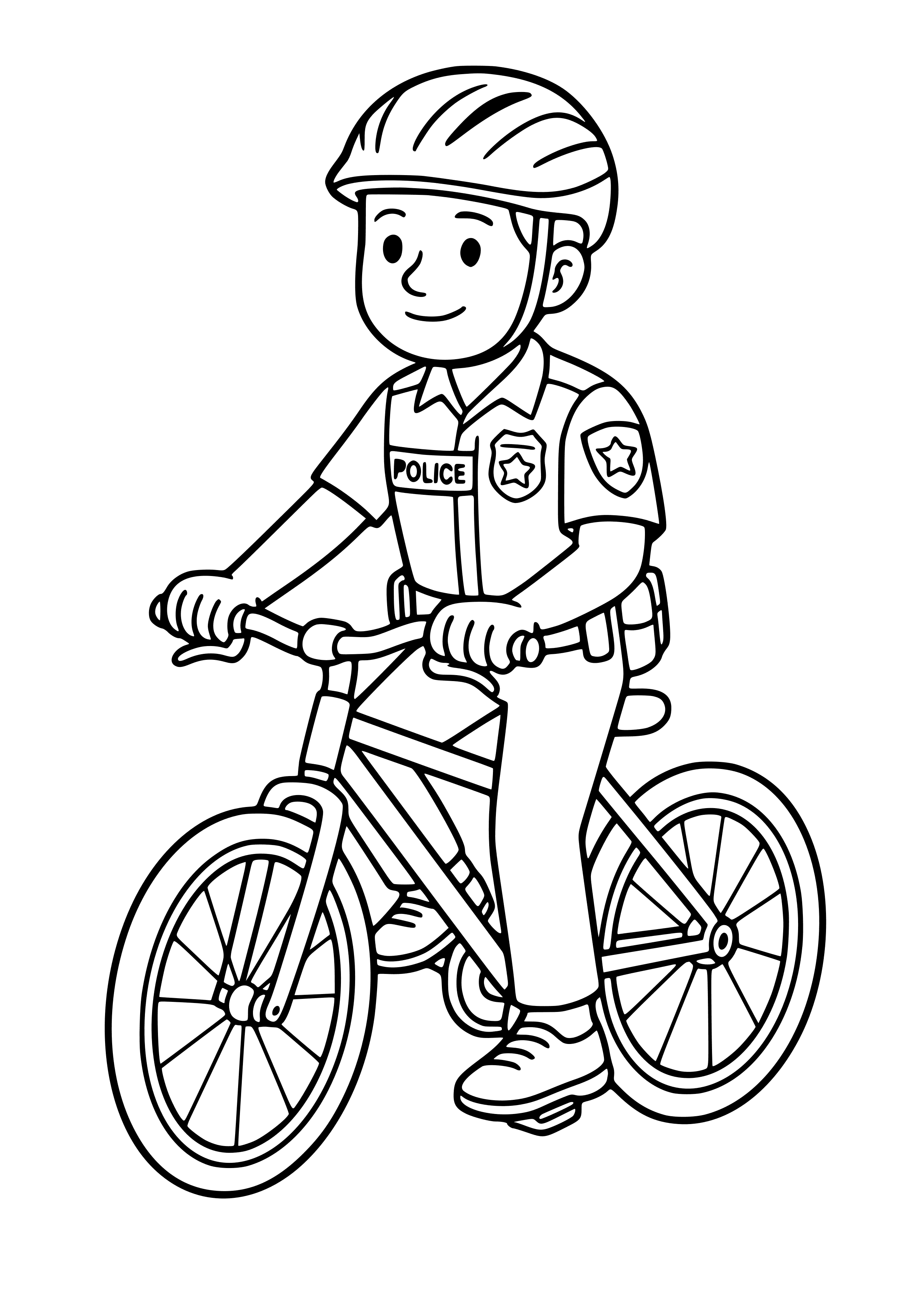 Police Officer on a Bicycle Patrol Coloring Page