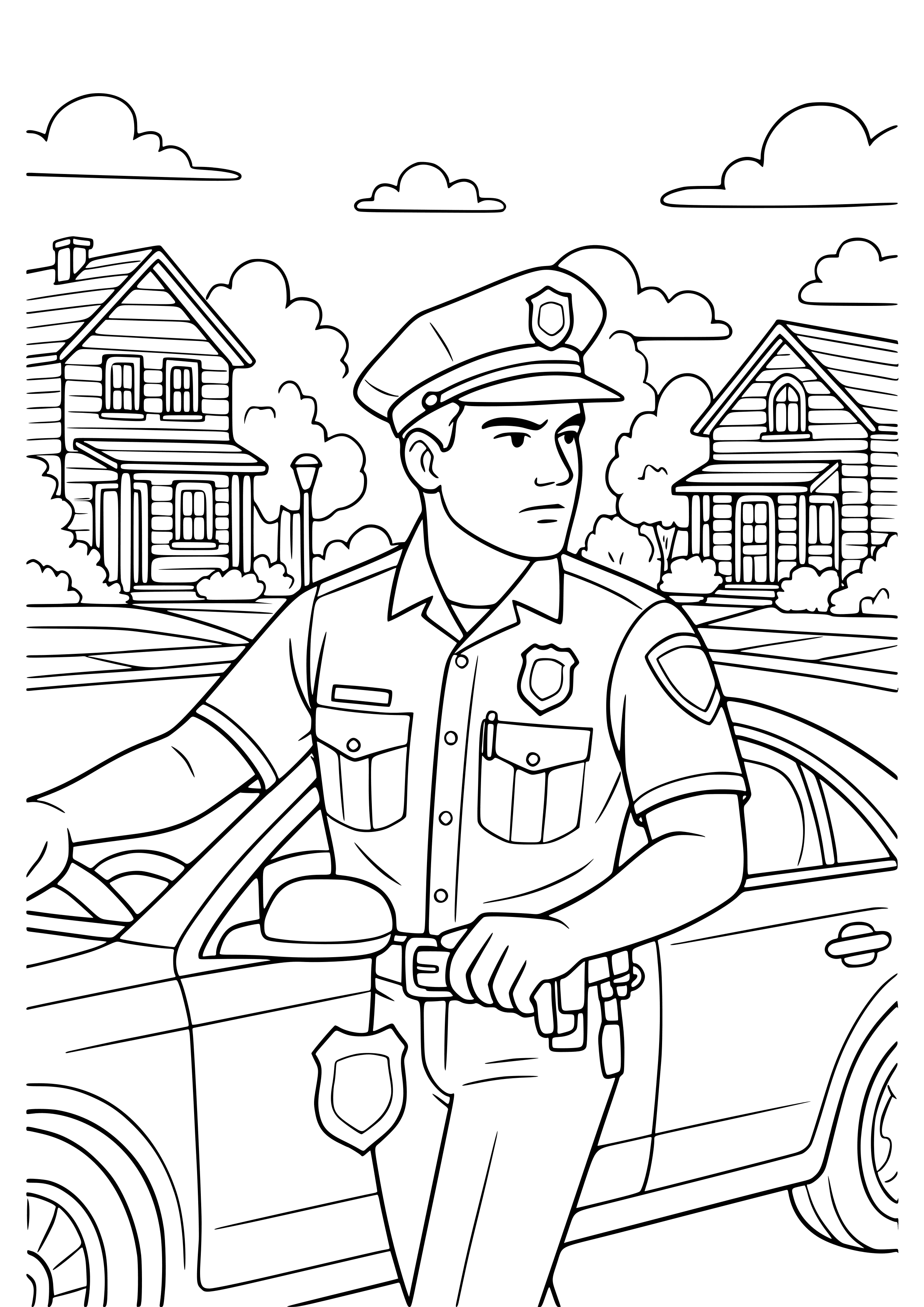 Police Officer Patrolling a Neighborhood Coloring Page
