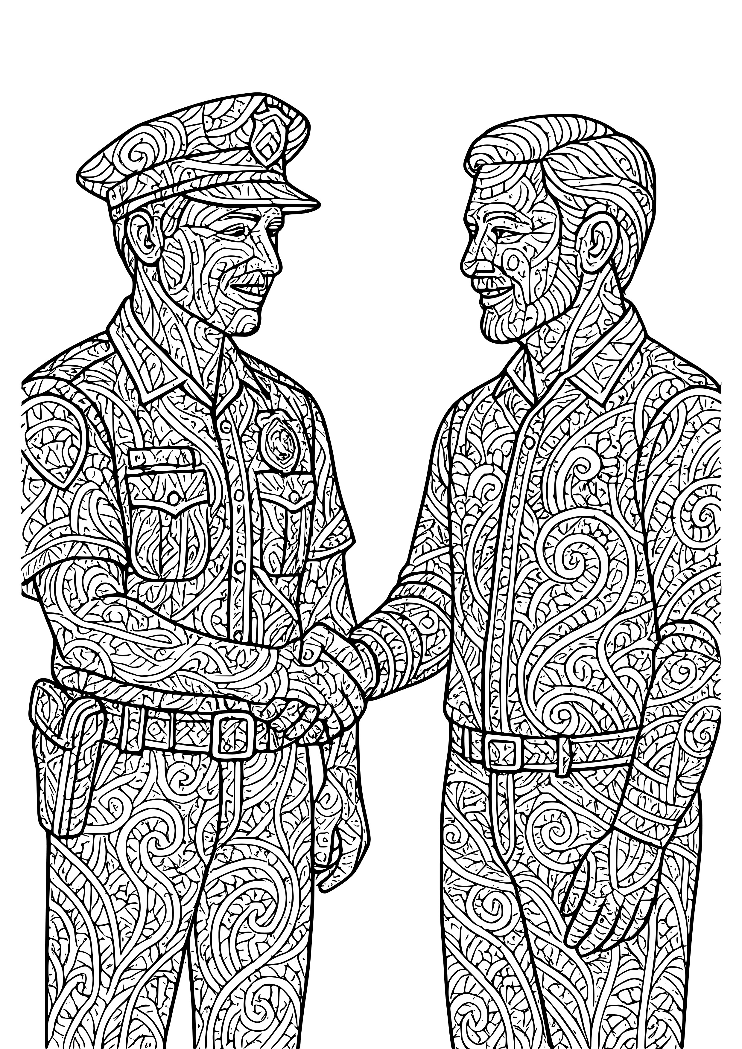 Police Officer Shaking Hands with a Community Member Coloring Page