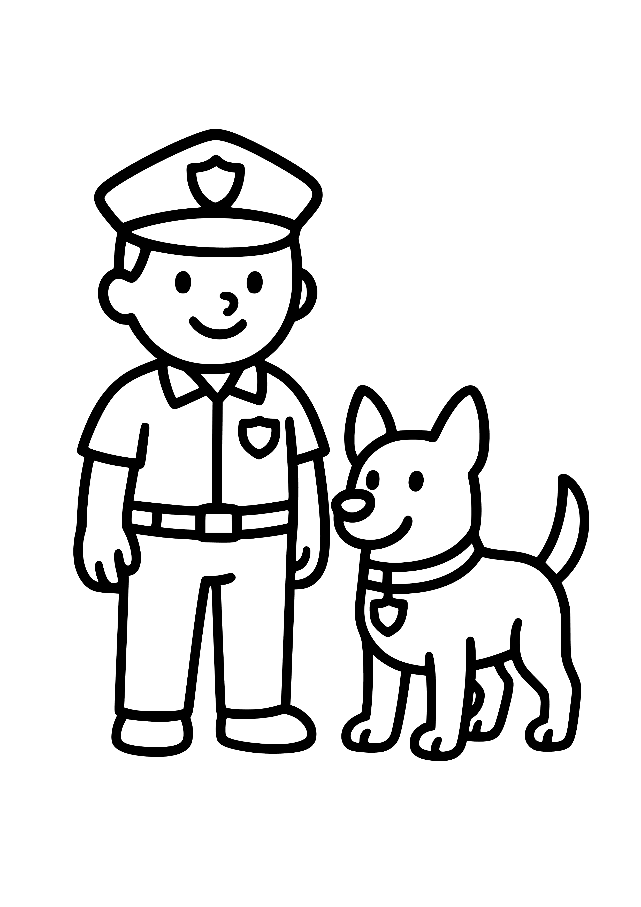 Police Officer Standing Next to a Police Dog Coloring Page