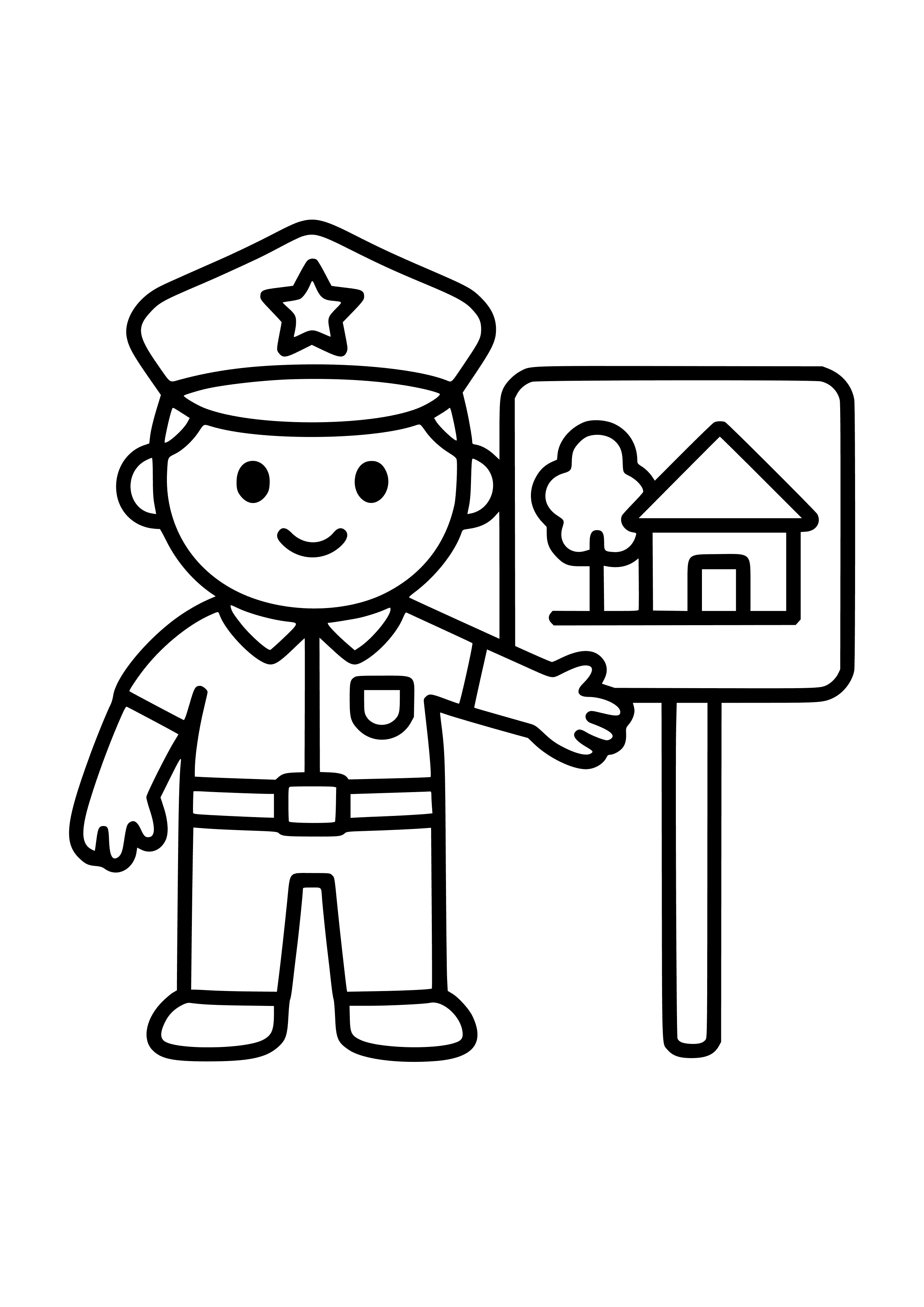 Police Officer with a Community Safety Sign Coloring Page