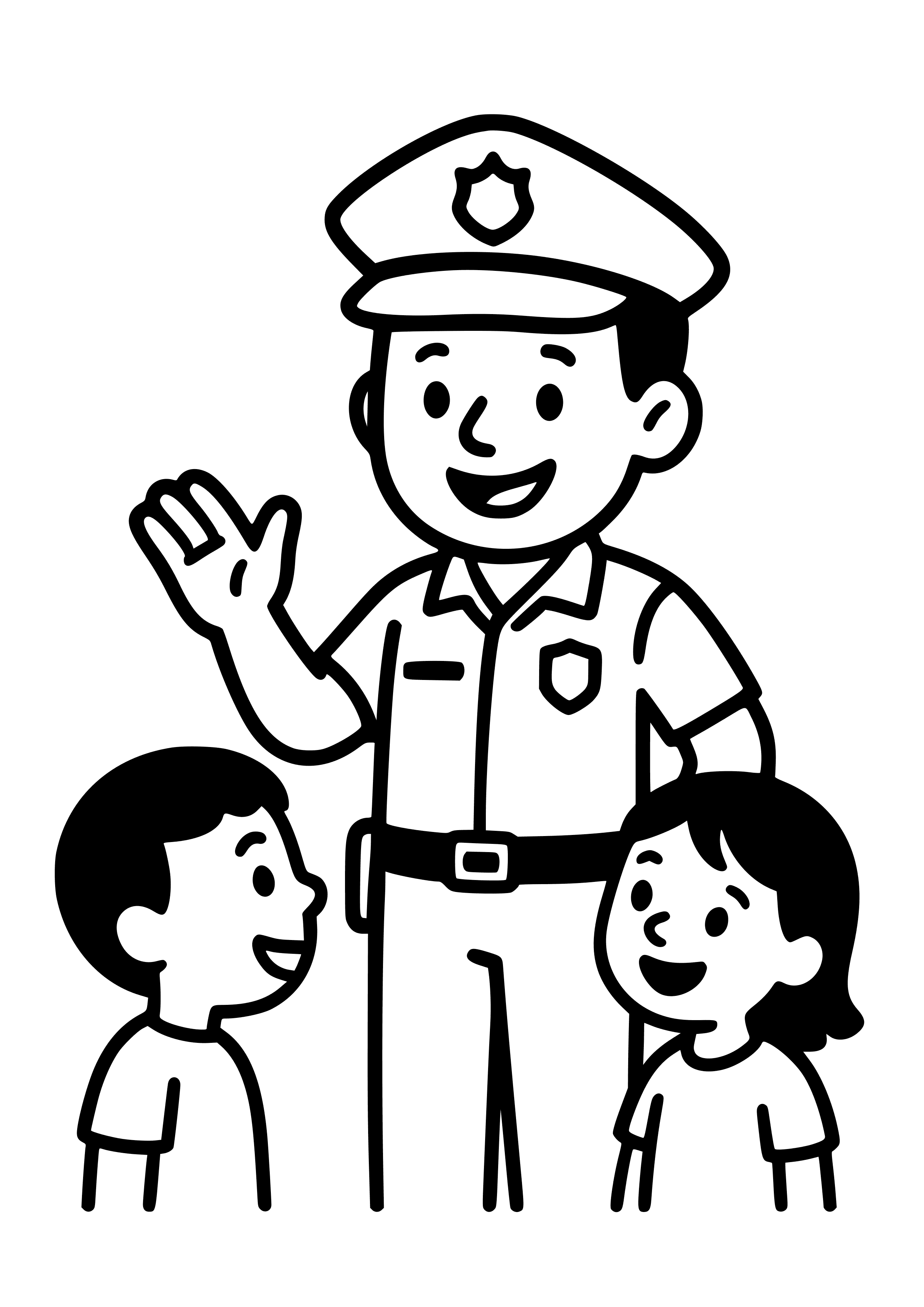 Police Officer with a Friendly Smile Towards Kids Coloring Page
