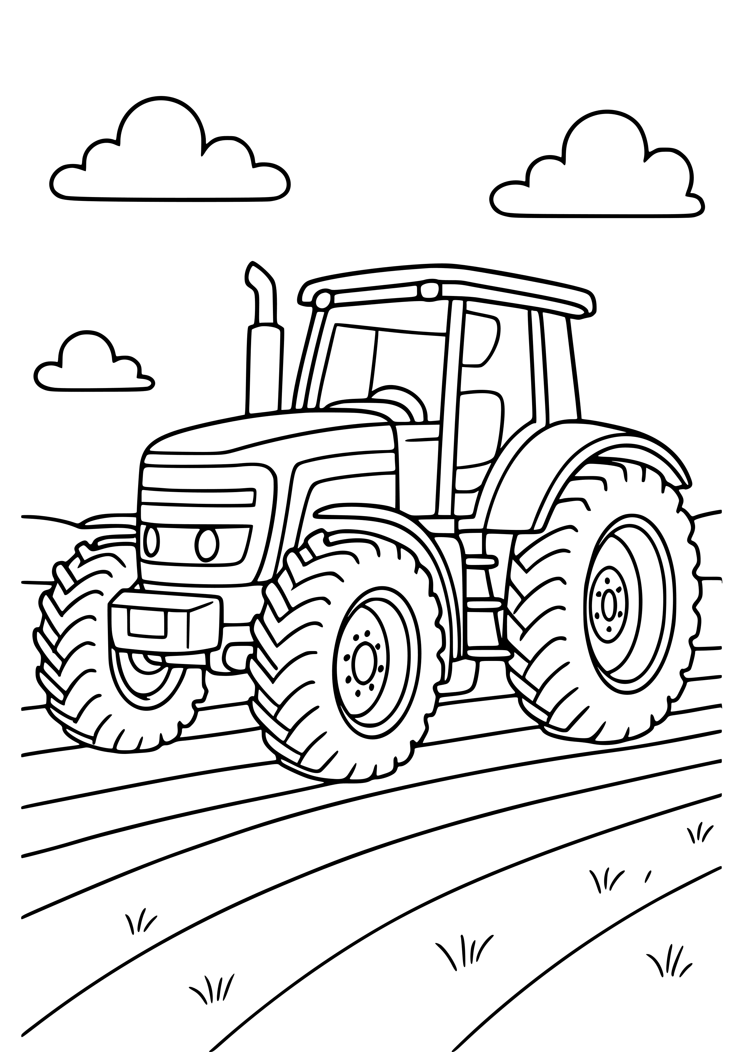 Powerful Tractor in the Field Coloring Page