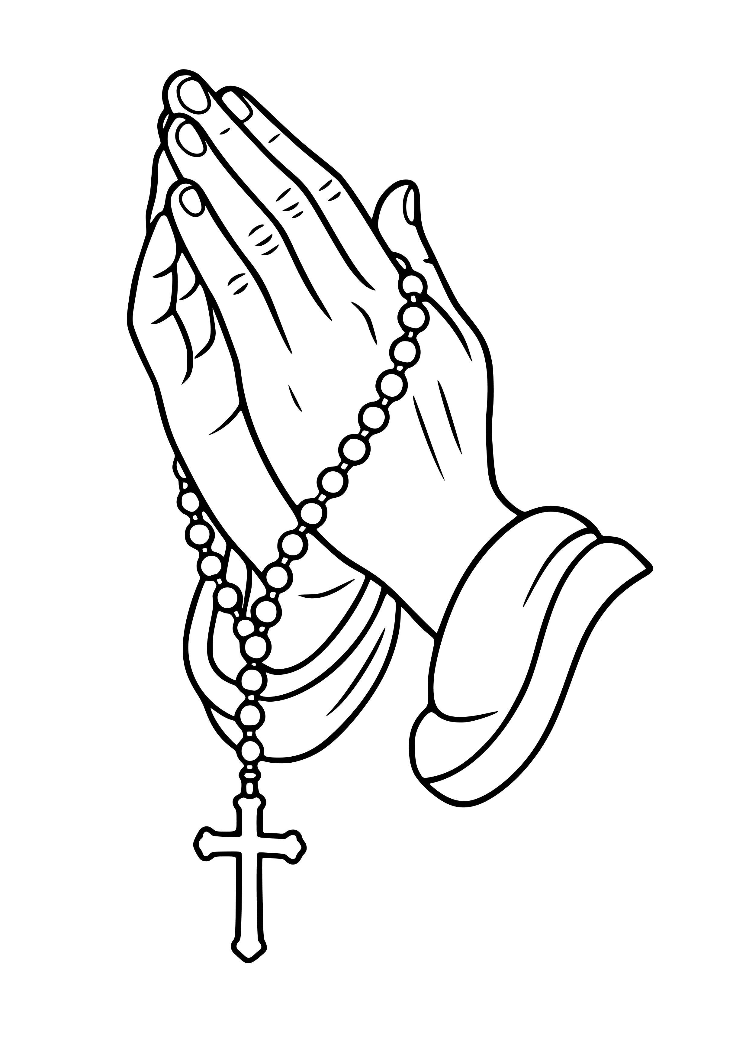 Praying Hands with Rosary Coloring Page