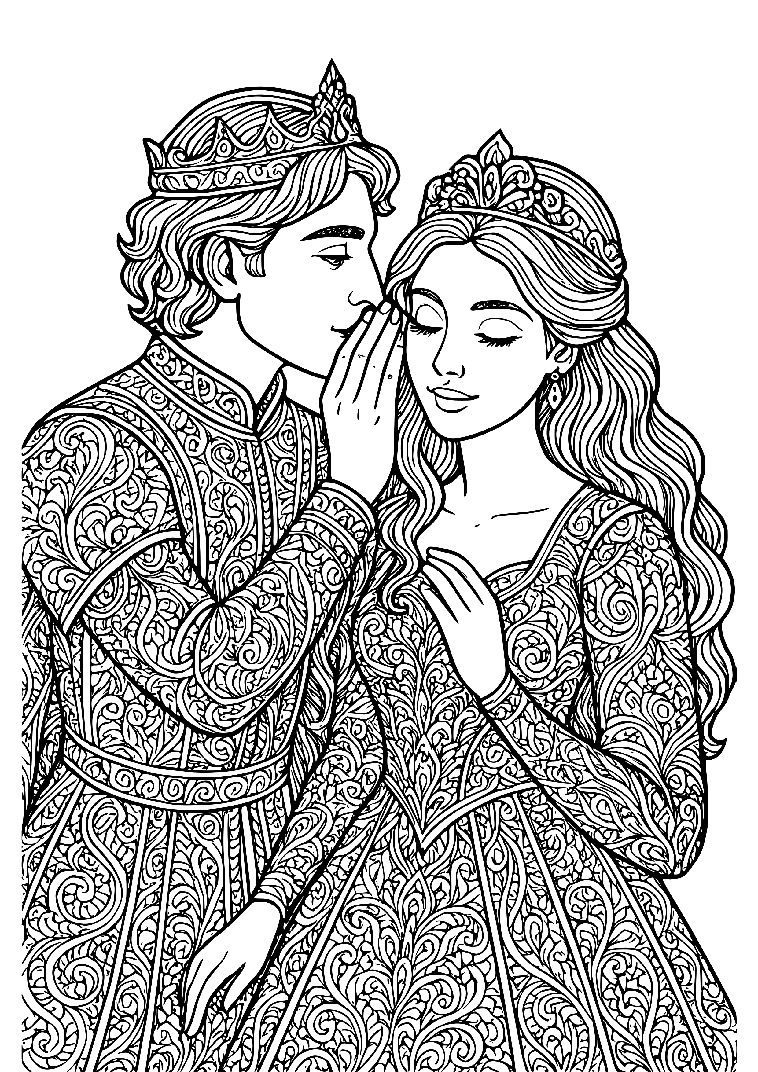 Prince and Princess Sharing a Secret Coloring Page