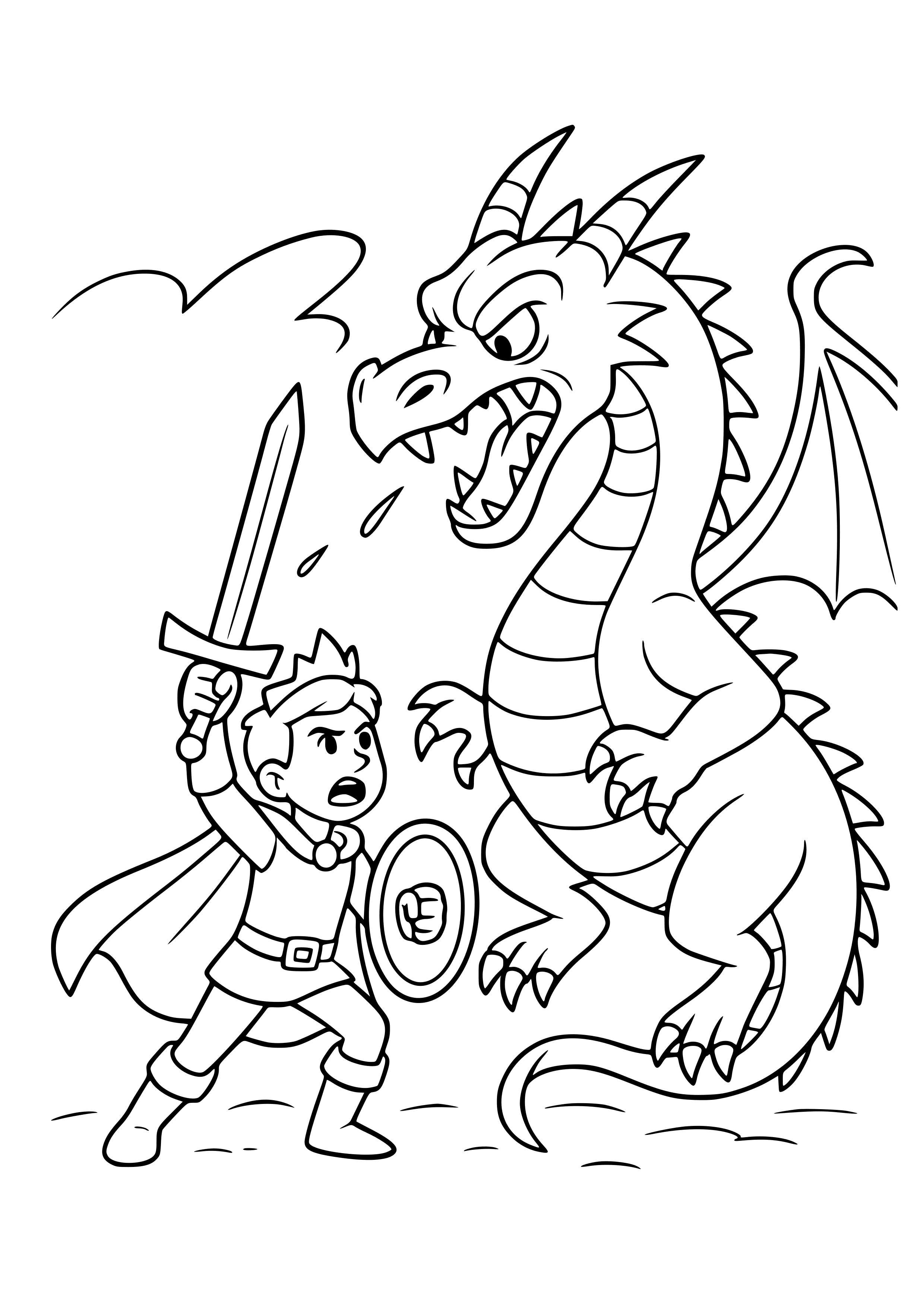Prince Battling a Dragon Coloring Page