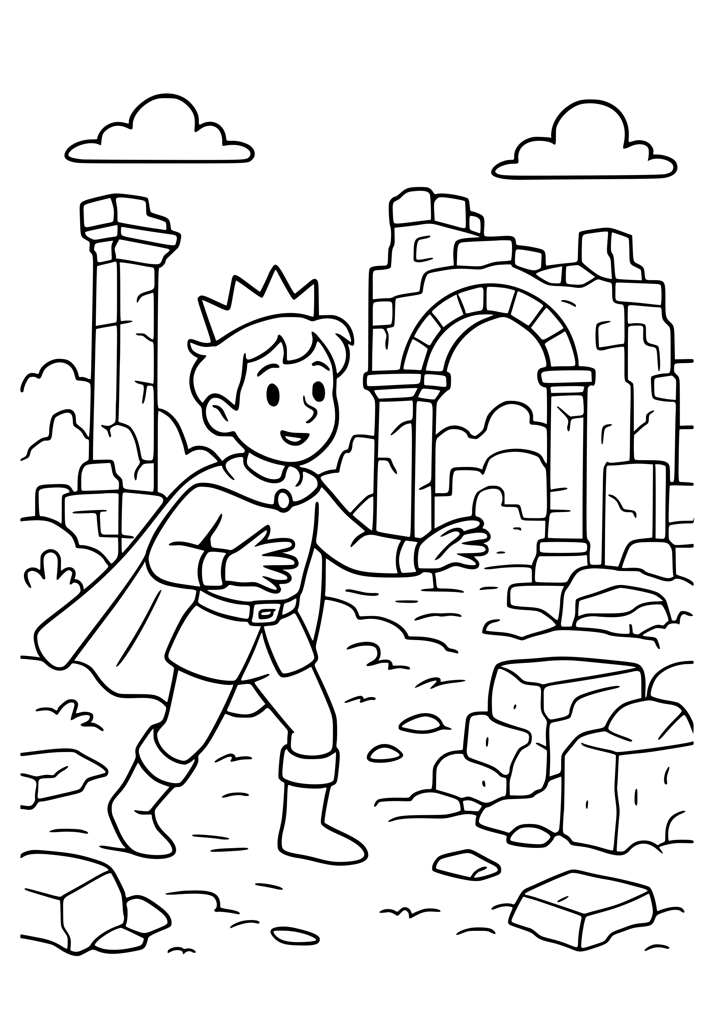 Prince Exploring an Ancient Ruins Coloring Page