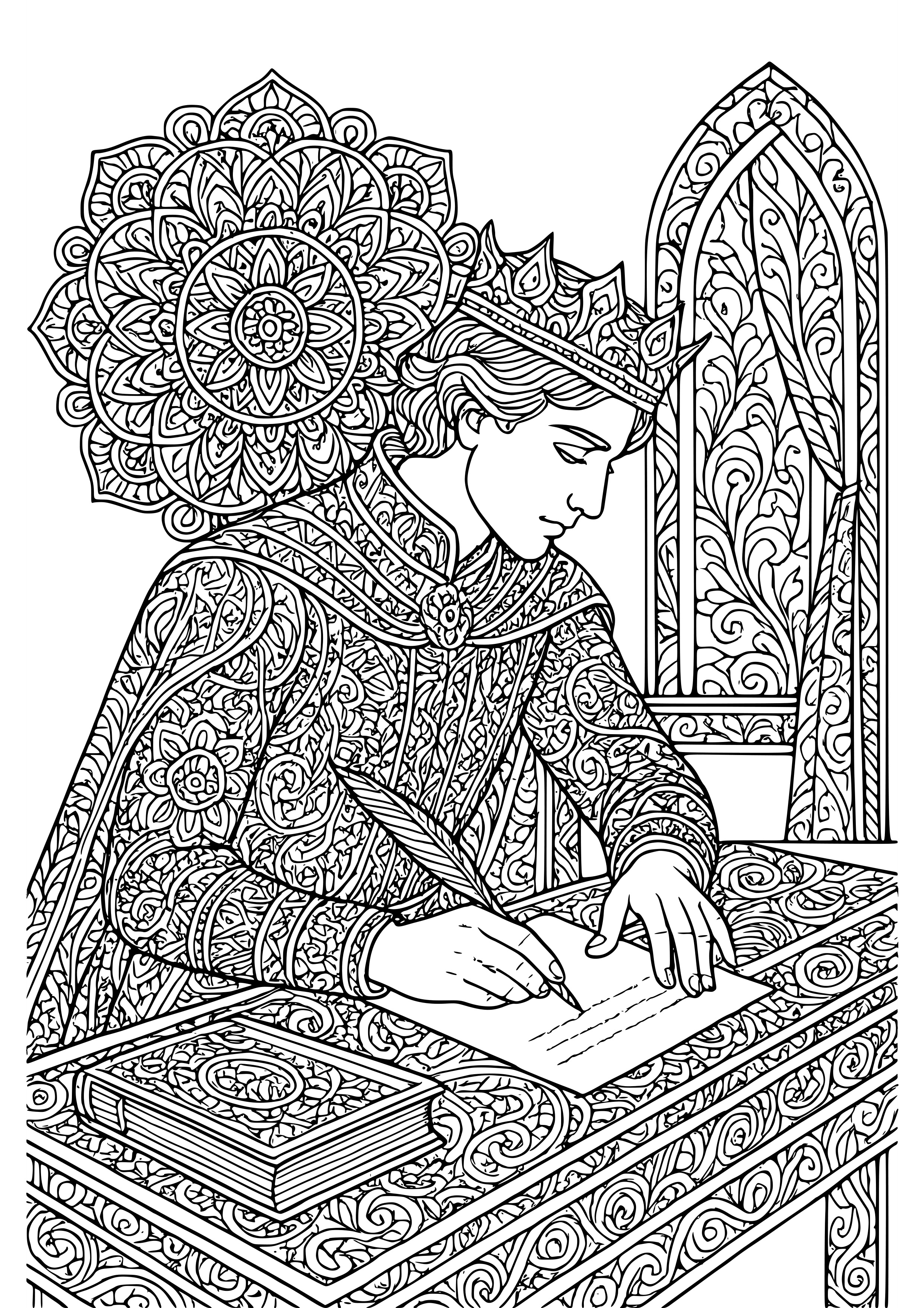 Prince Writing a Letter to His Beloved Coloring Page