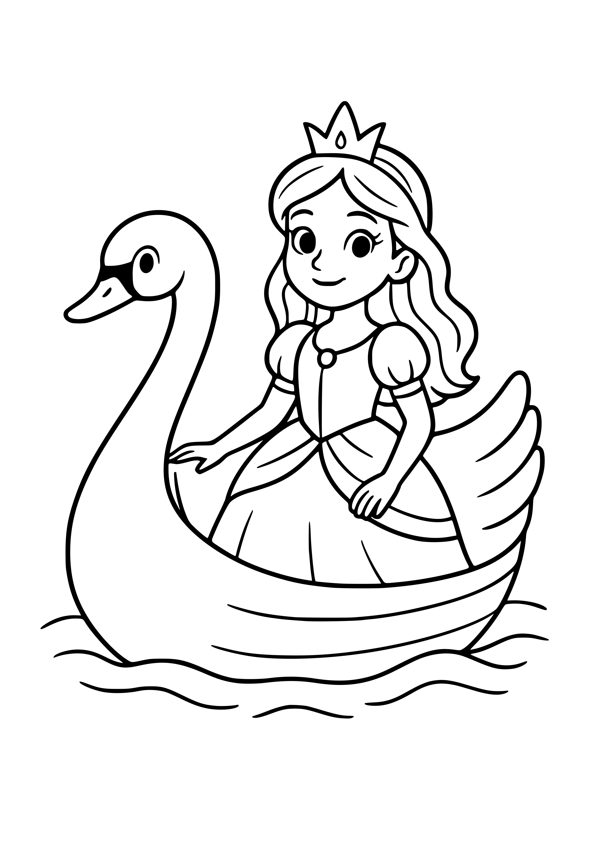 Princess Riding a Swan Boat Coloring Page