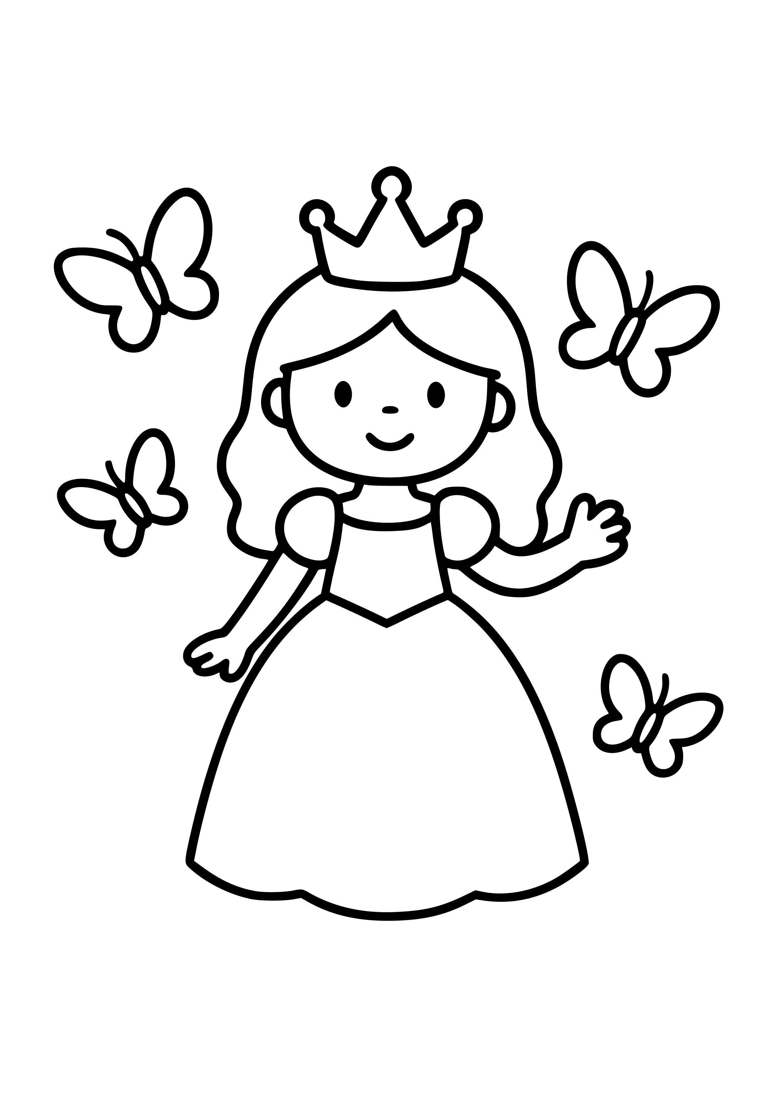 Princess Surrounded by Butterflies Coloring Page
