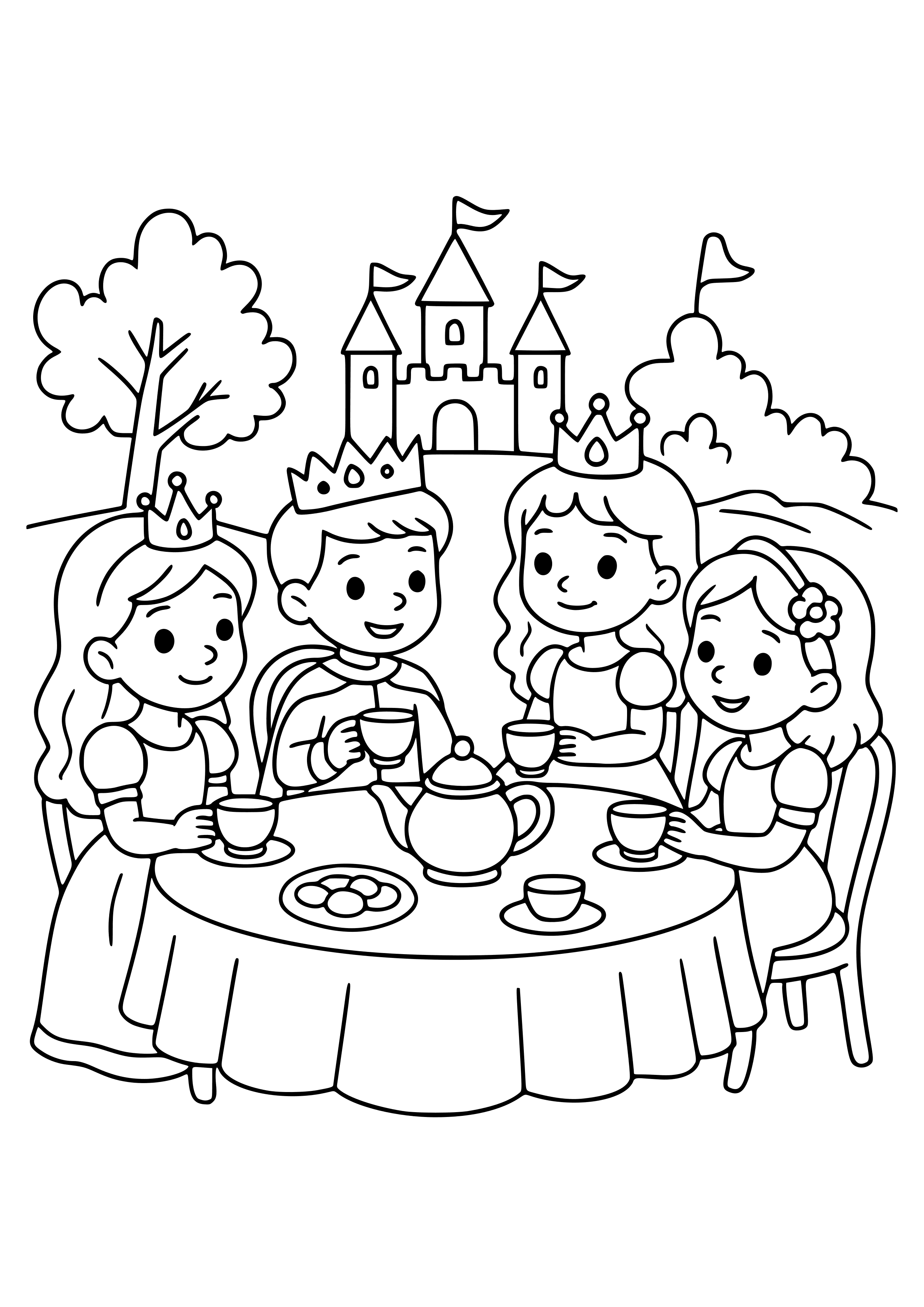 Princess Tea Party with Friends Coloring Page