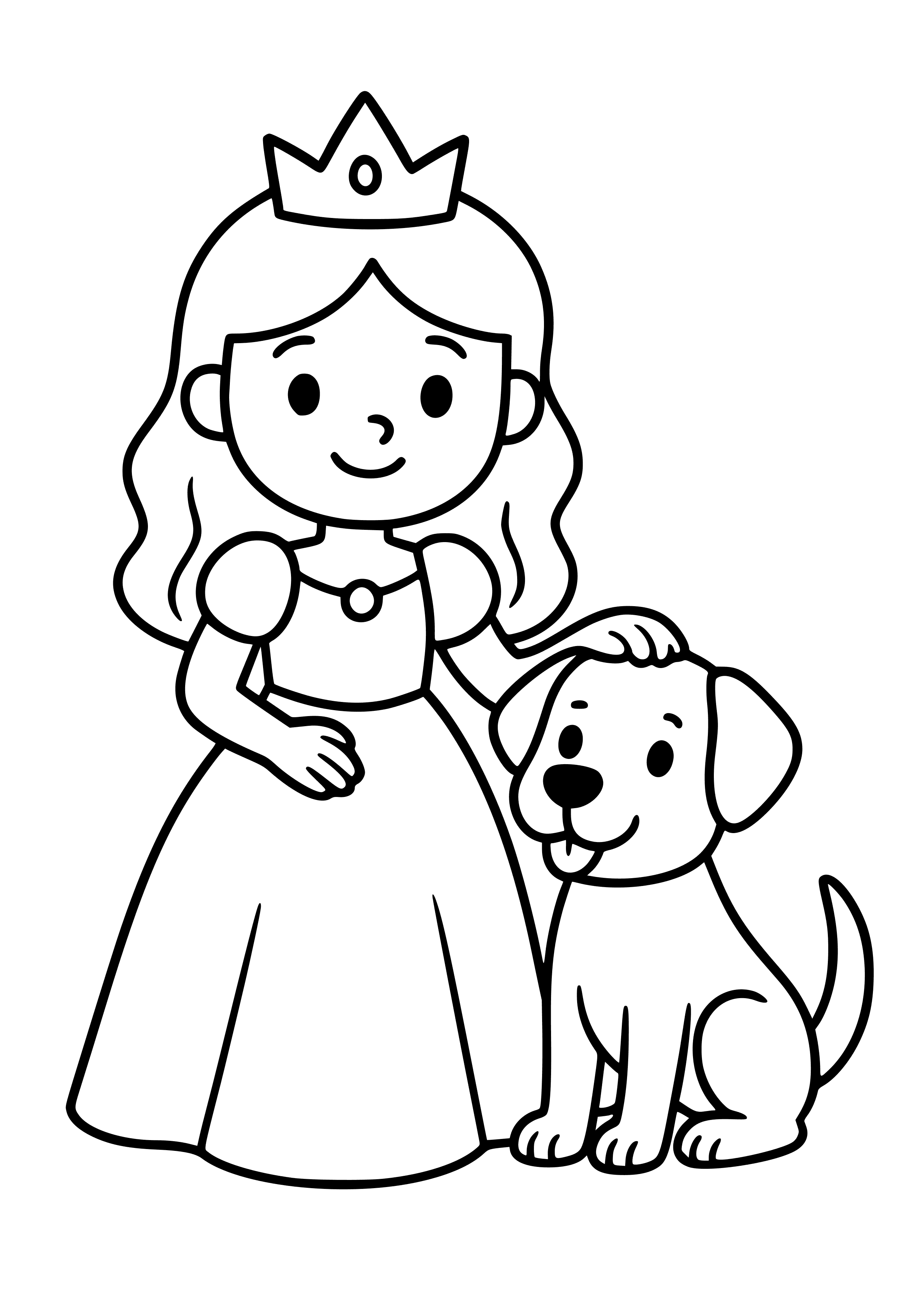 Princess with a Loyal Dog Coloring Page