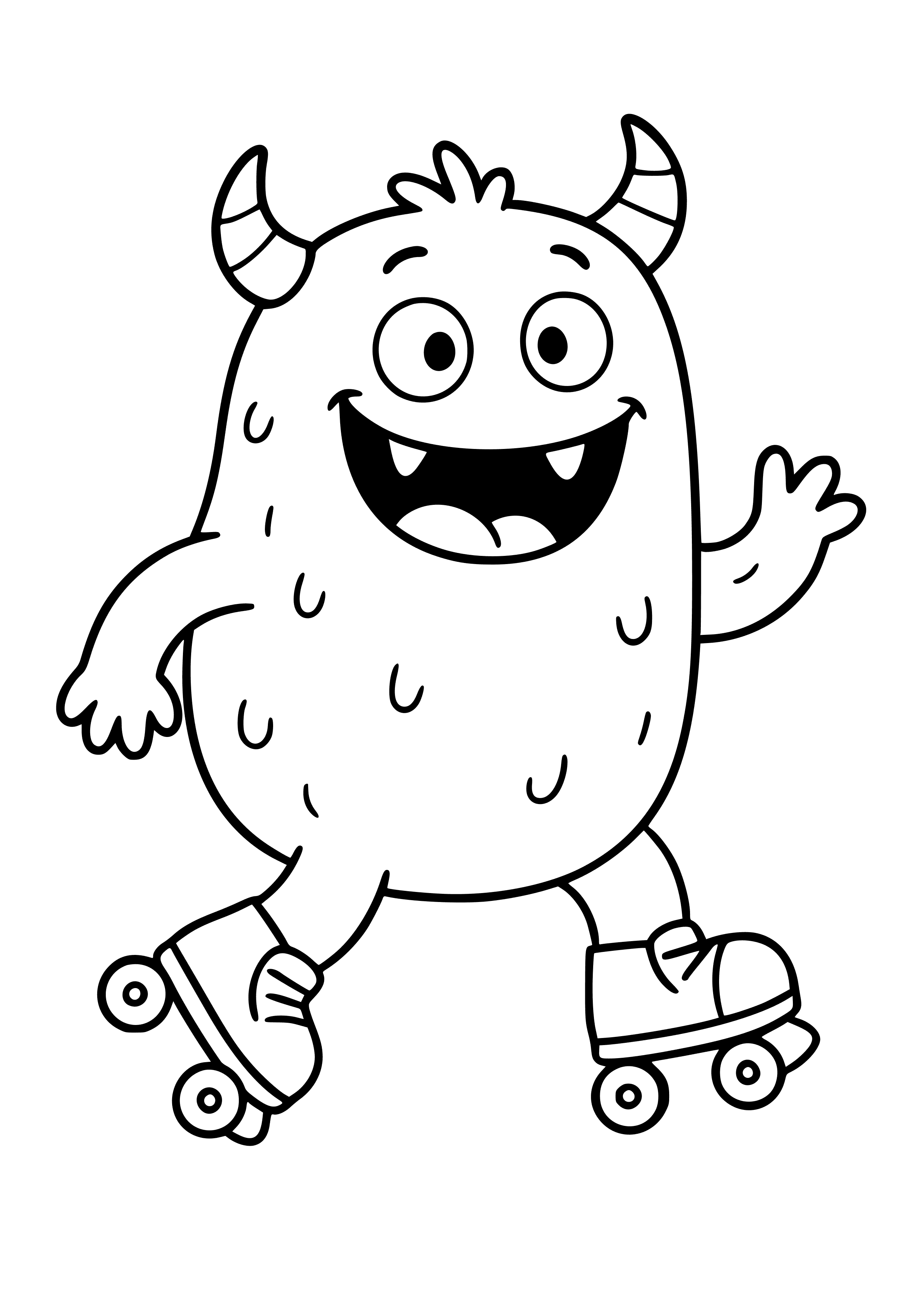 Quirky Pink Monster Roller Skating Coloring Page