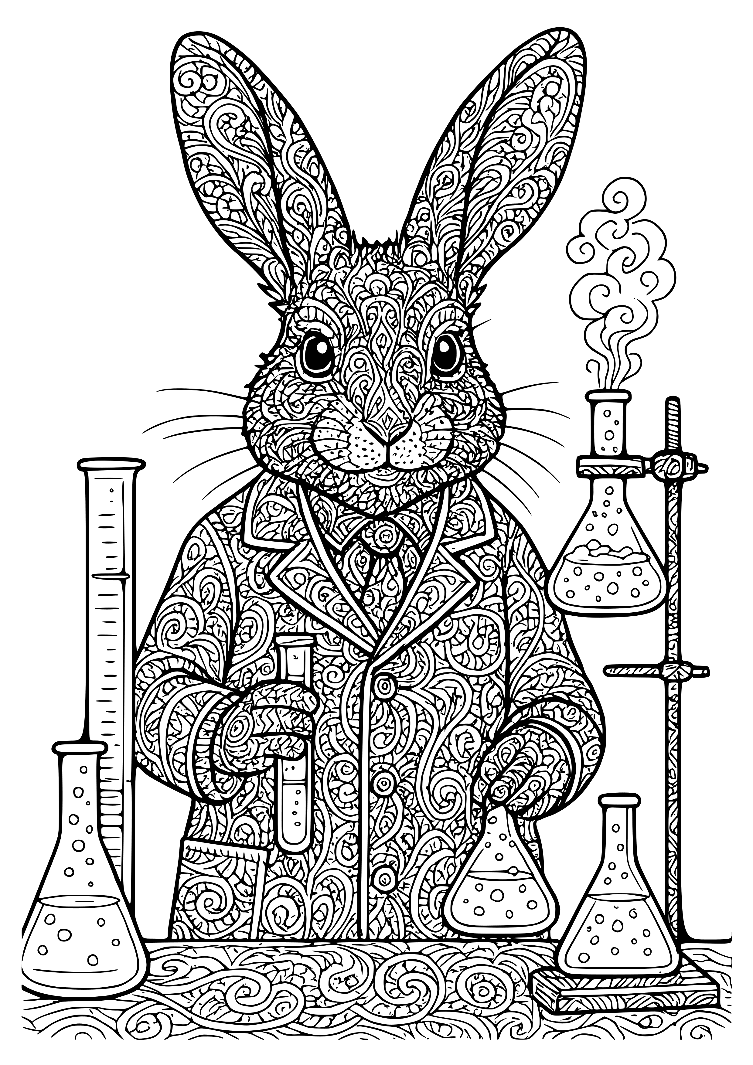 Rabbit in a Lab Coat Conducting Experiments Coloring Page