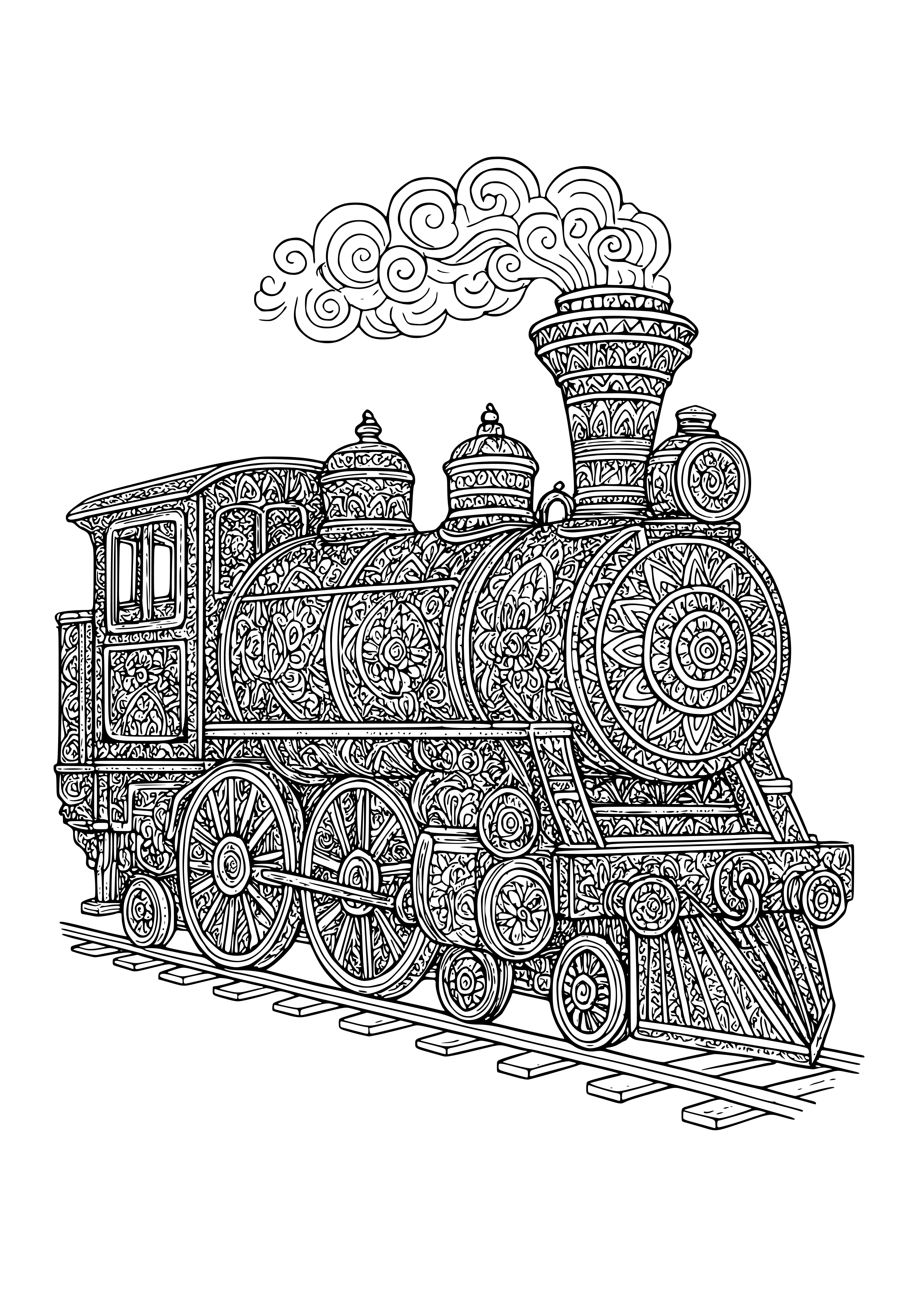 Realistic Model Train Set Coloring Page