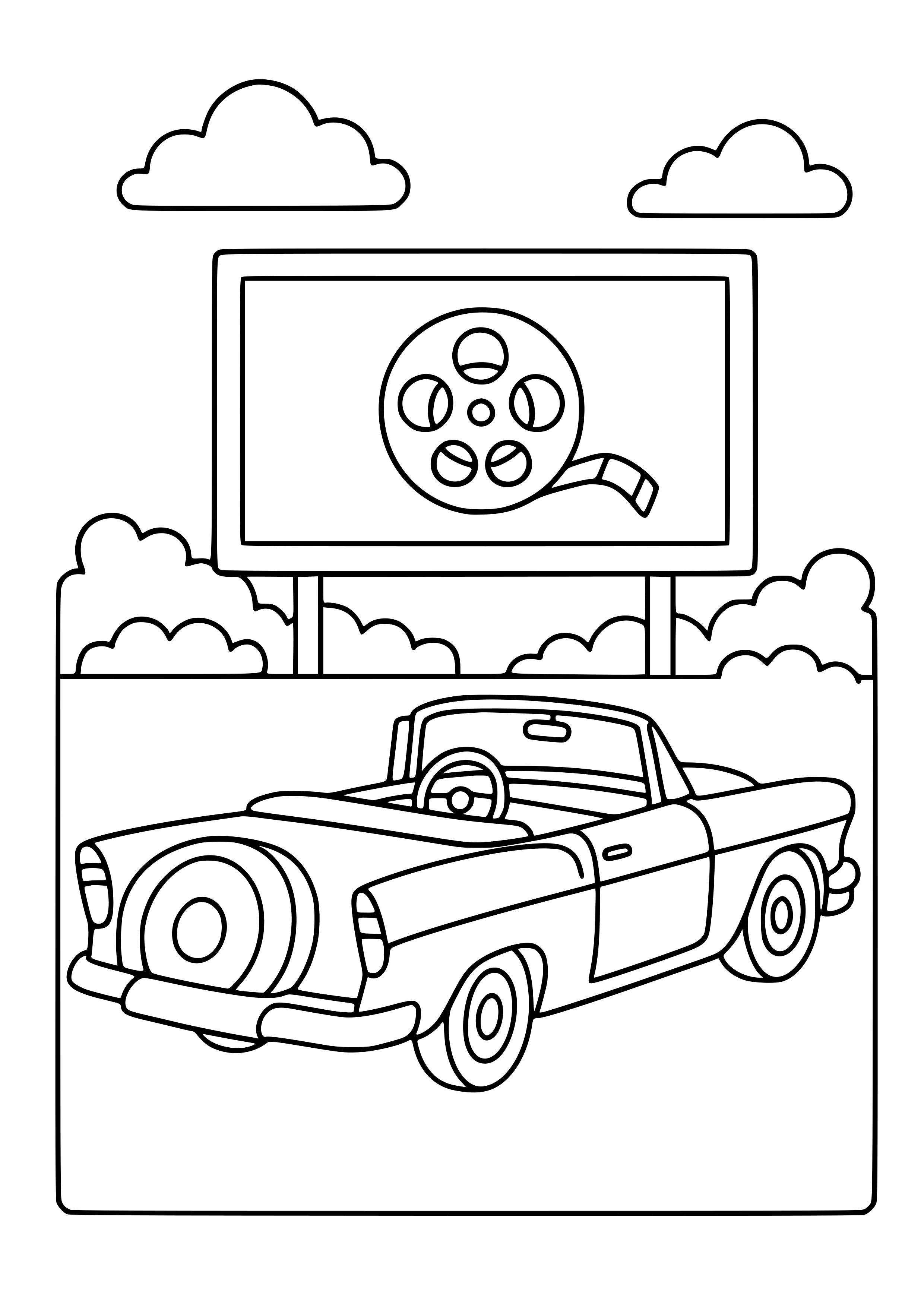 Retro Car at a Drive-in Theater Coloring Page