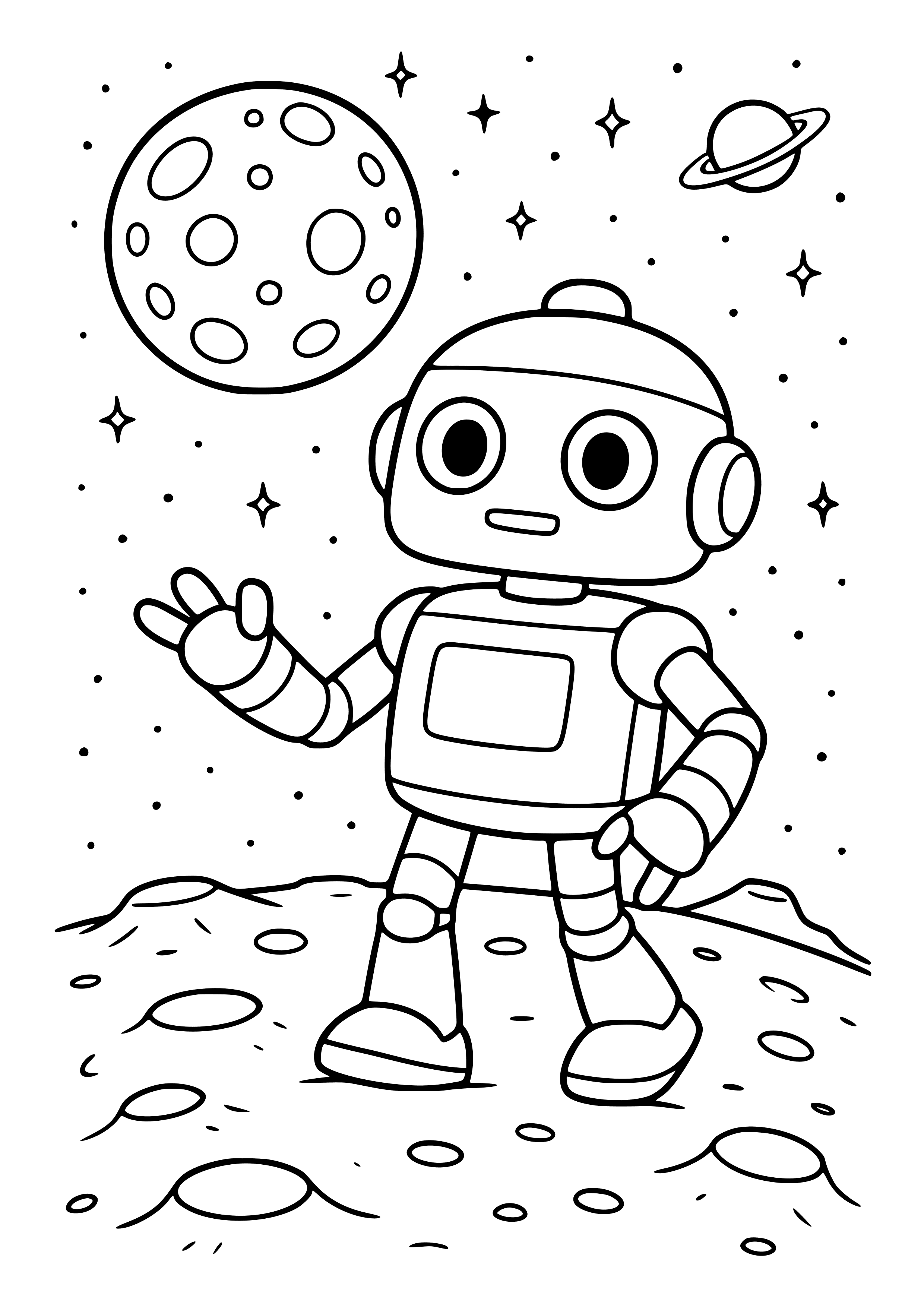 Robot Exploring a Distant Moon Coloring Page