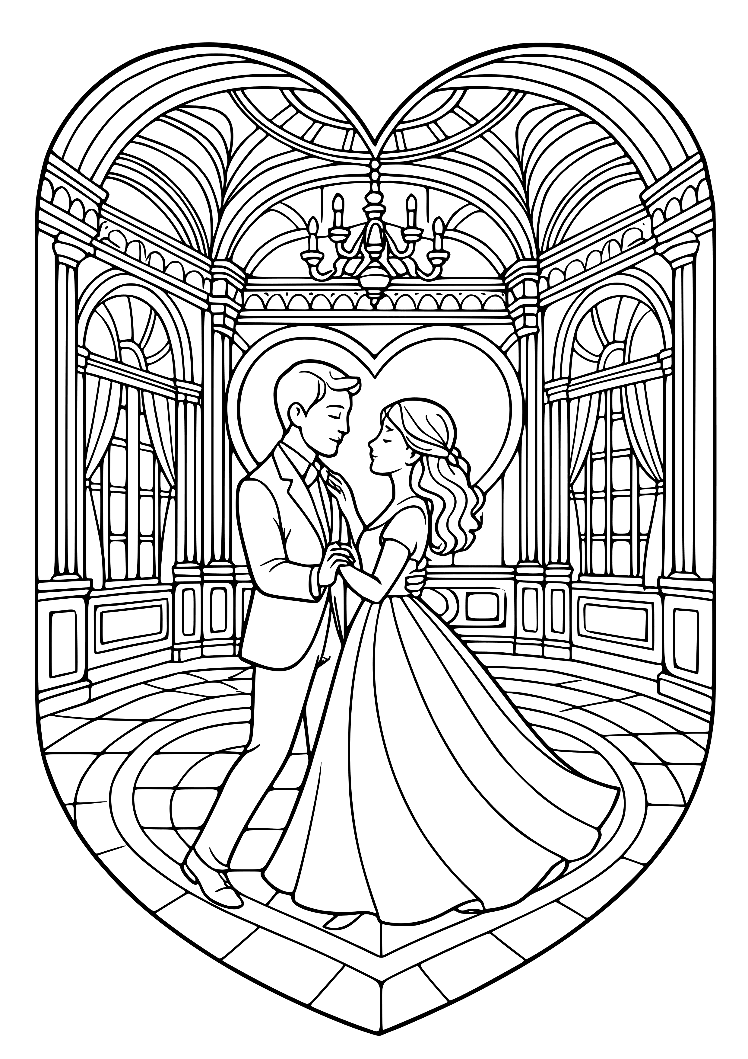 Romantic Dance in a Heart-shaped Ballroom Coloring Page