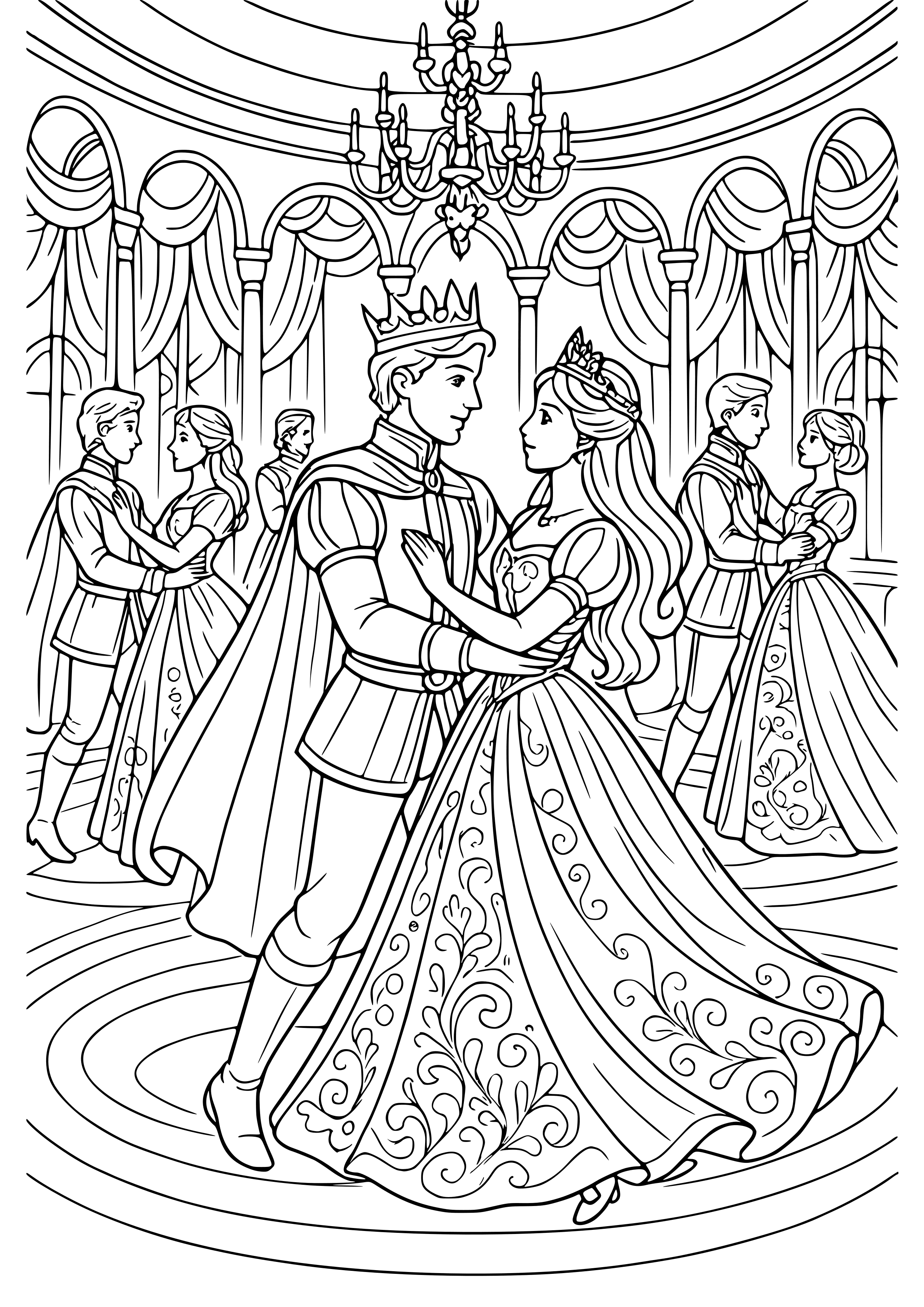 Royal Ball with Dancing Couples Coloring Page