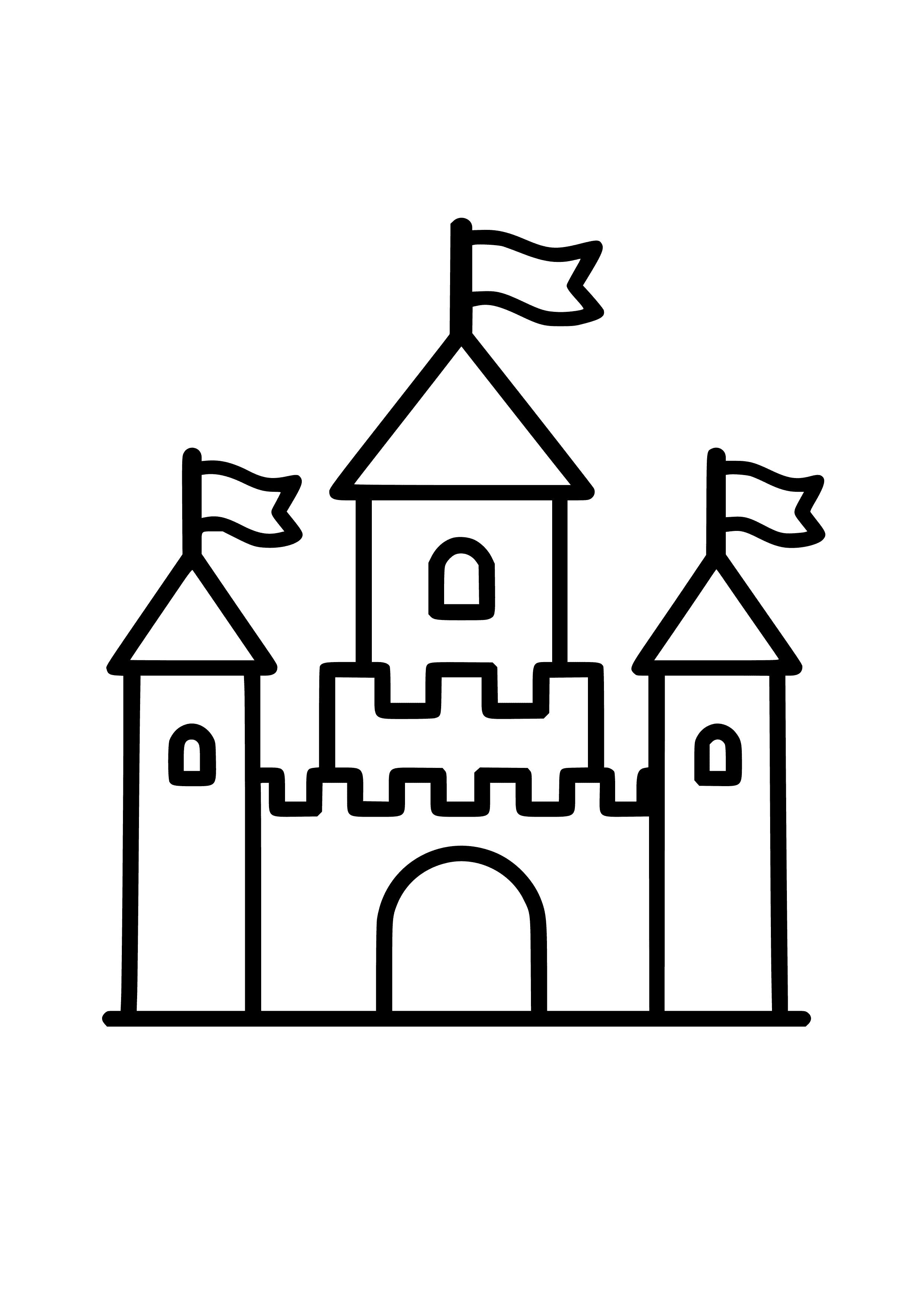 Royal Castle with Flags Coloring Page