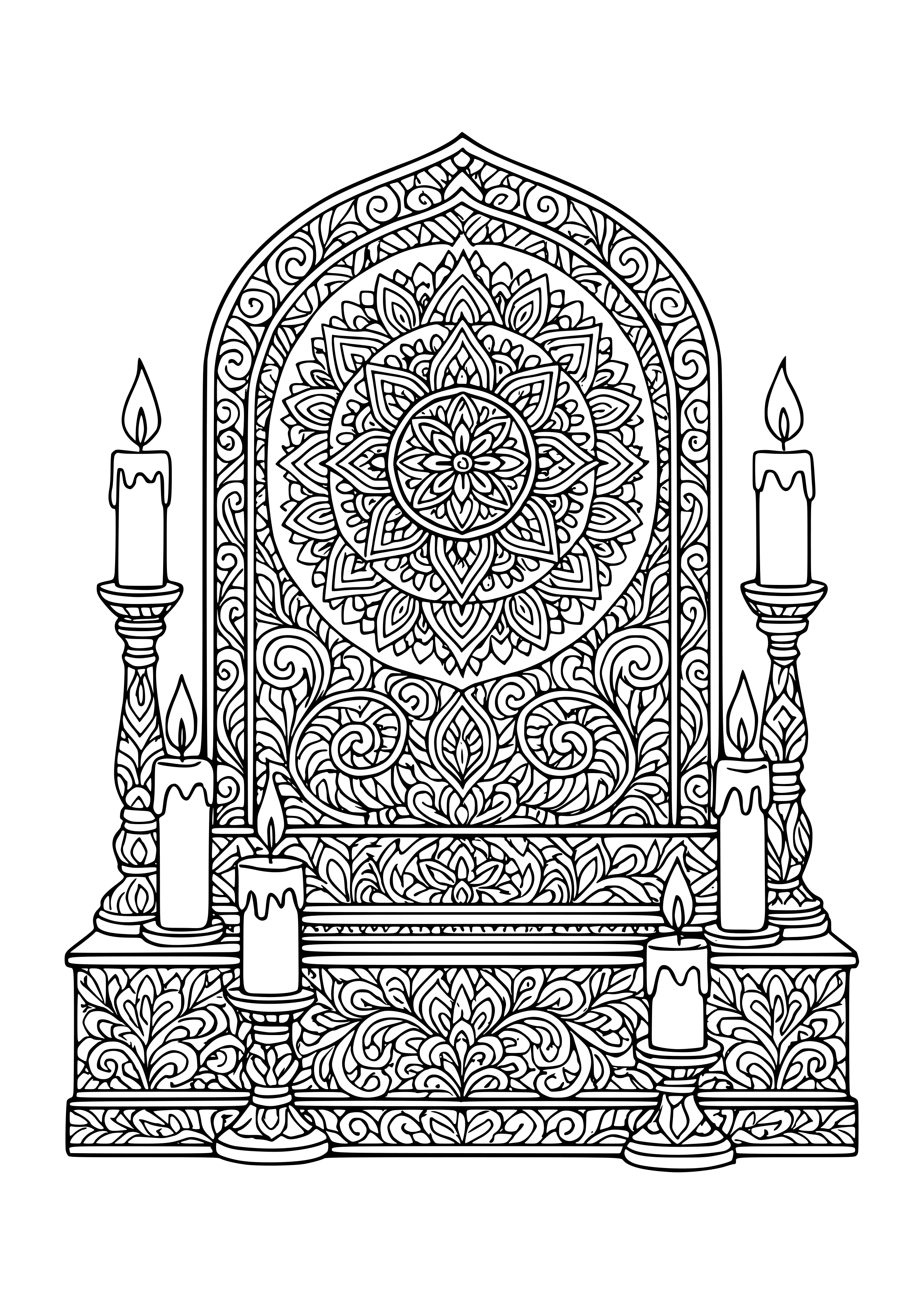 Sacred Altar Surrounded by Candles Coloring Page