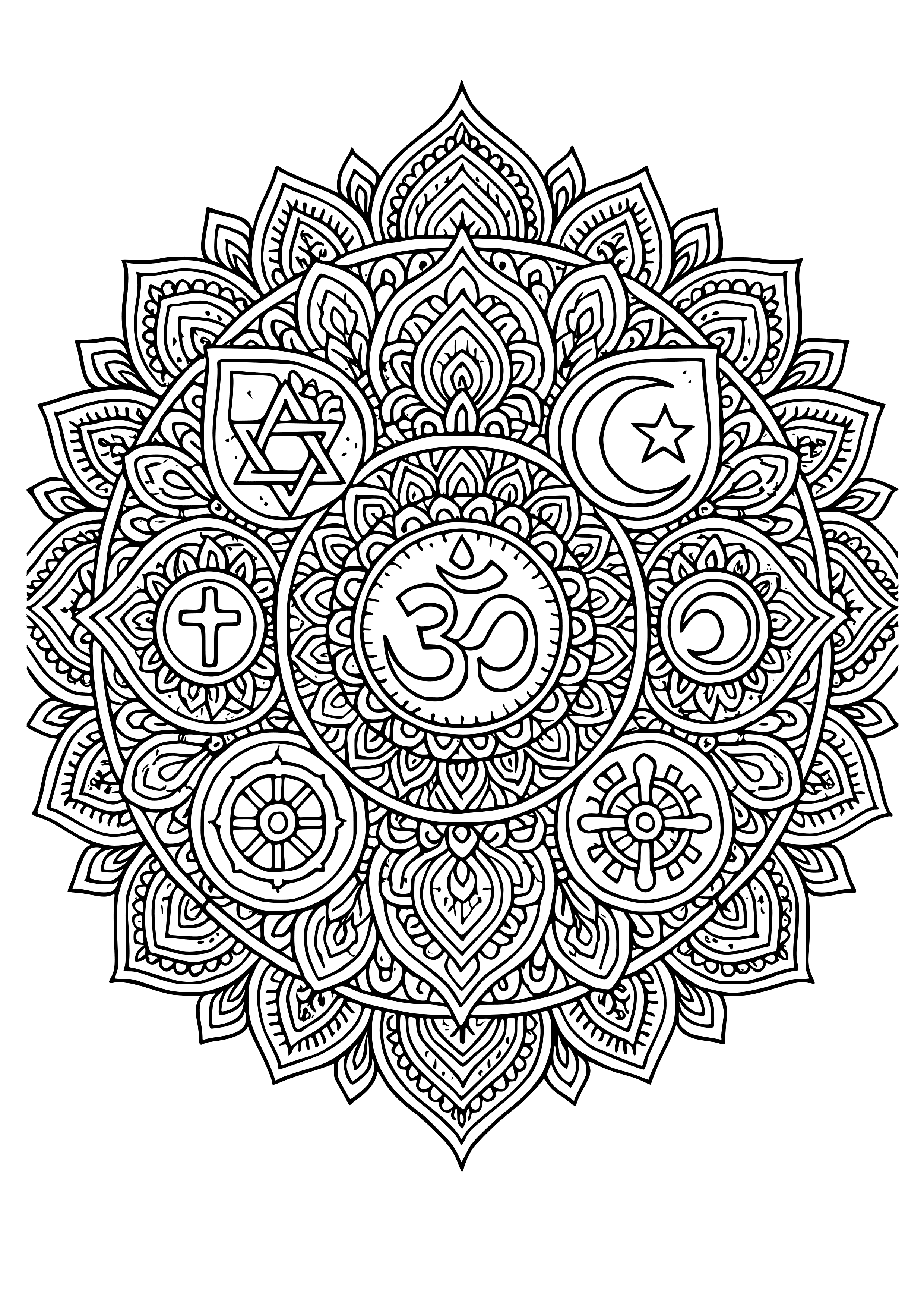 Sacred Symbols in a Mandala Coloring Page