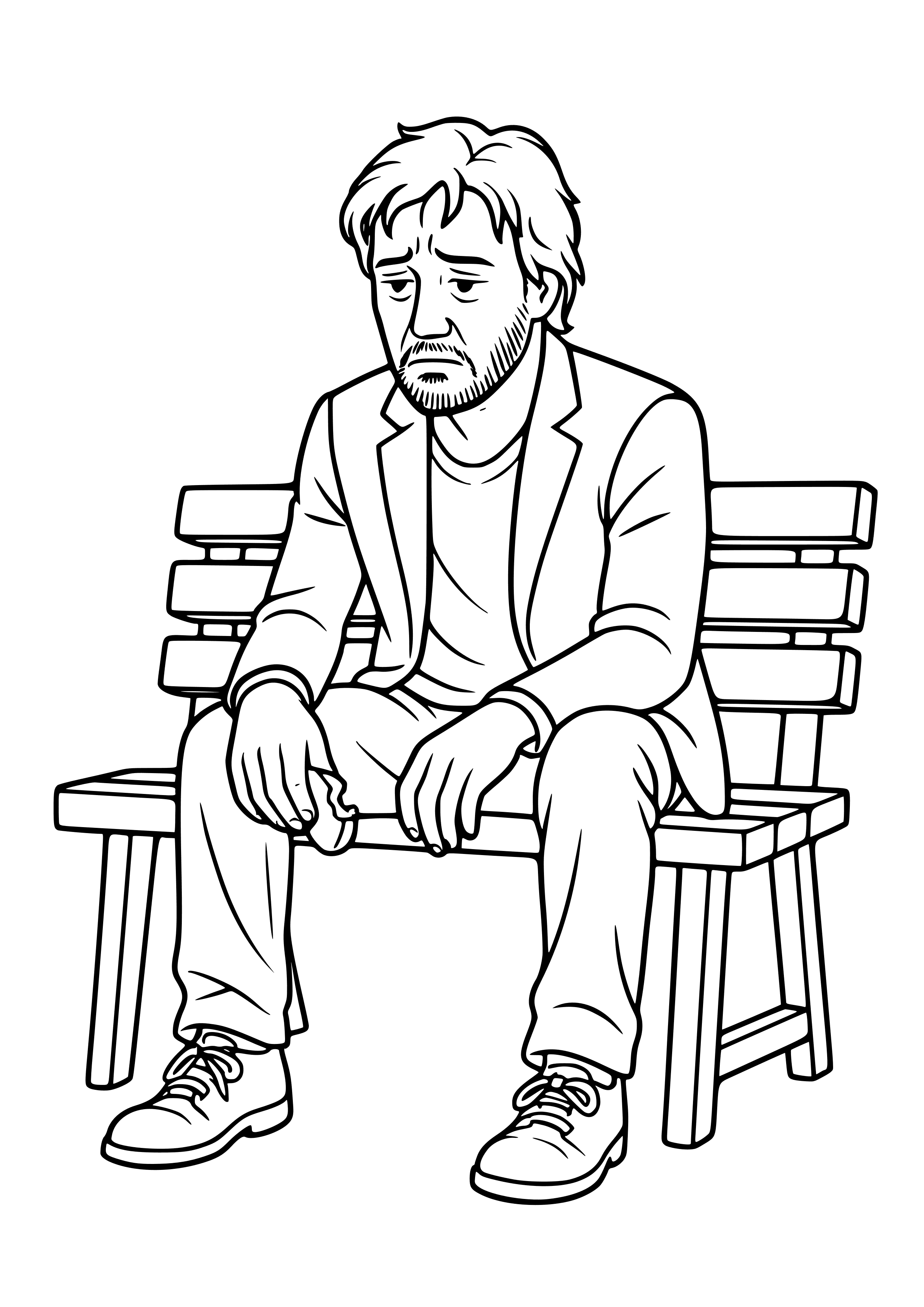 Sad Keanu Reeves Sitting on a Bench Coloring Page