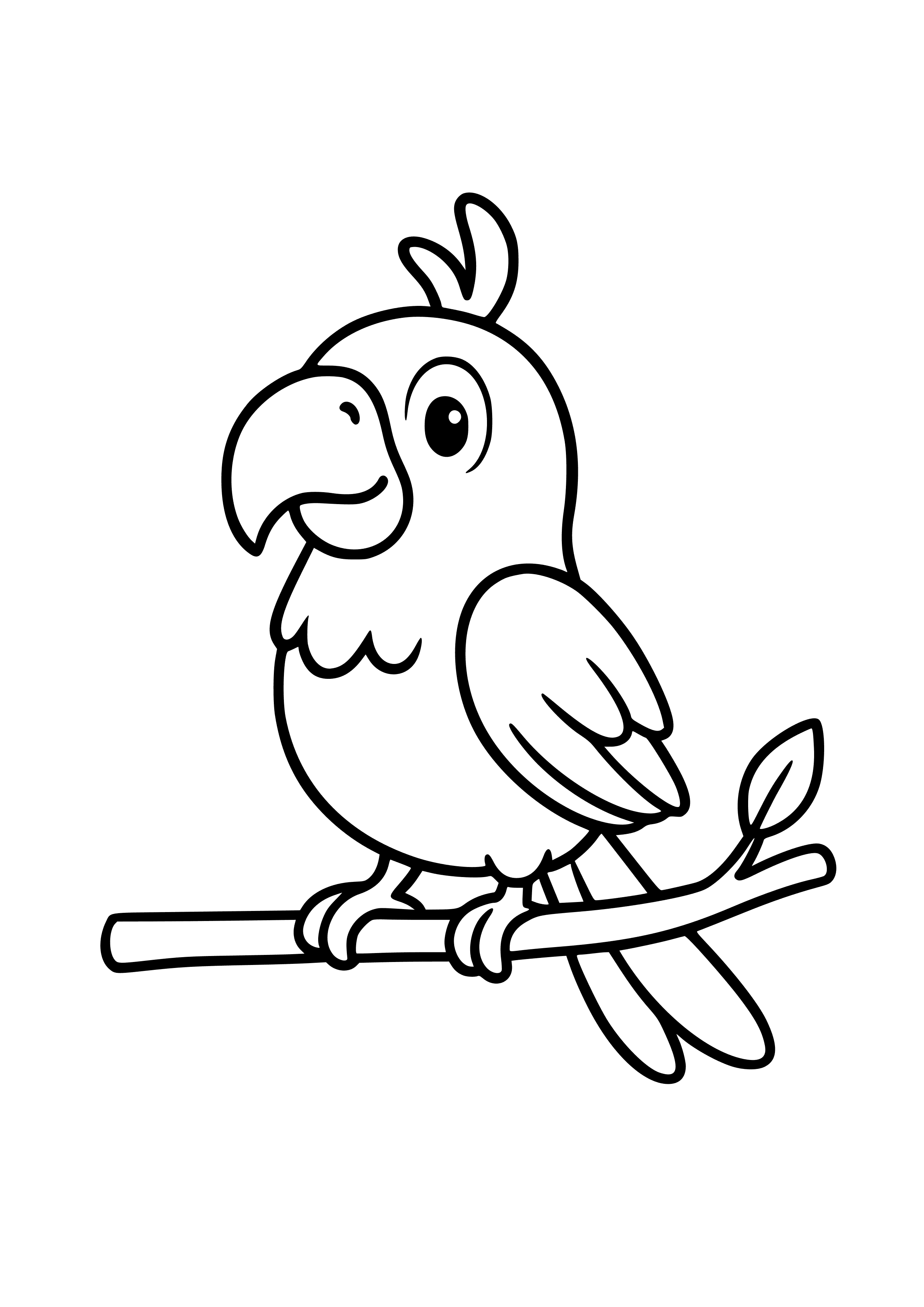 Sassy Parrot Perched on a Branch Coloring Page