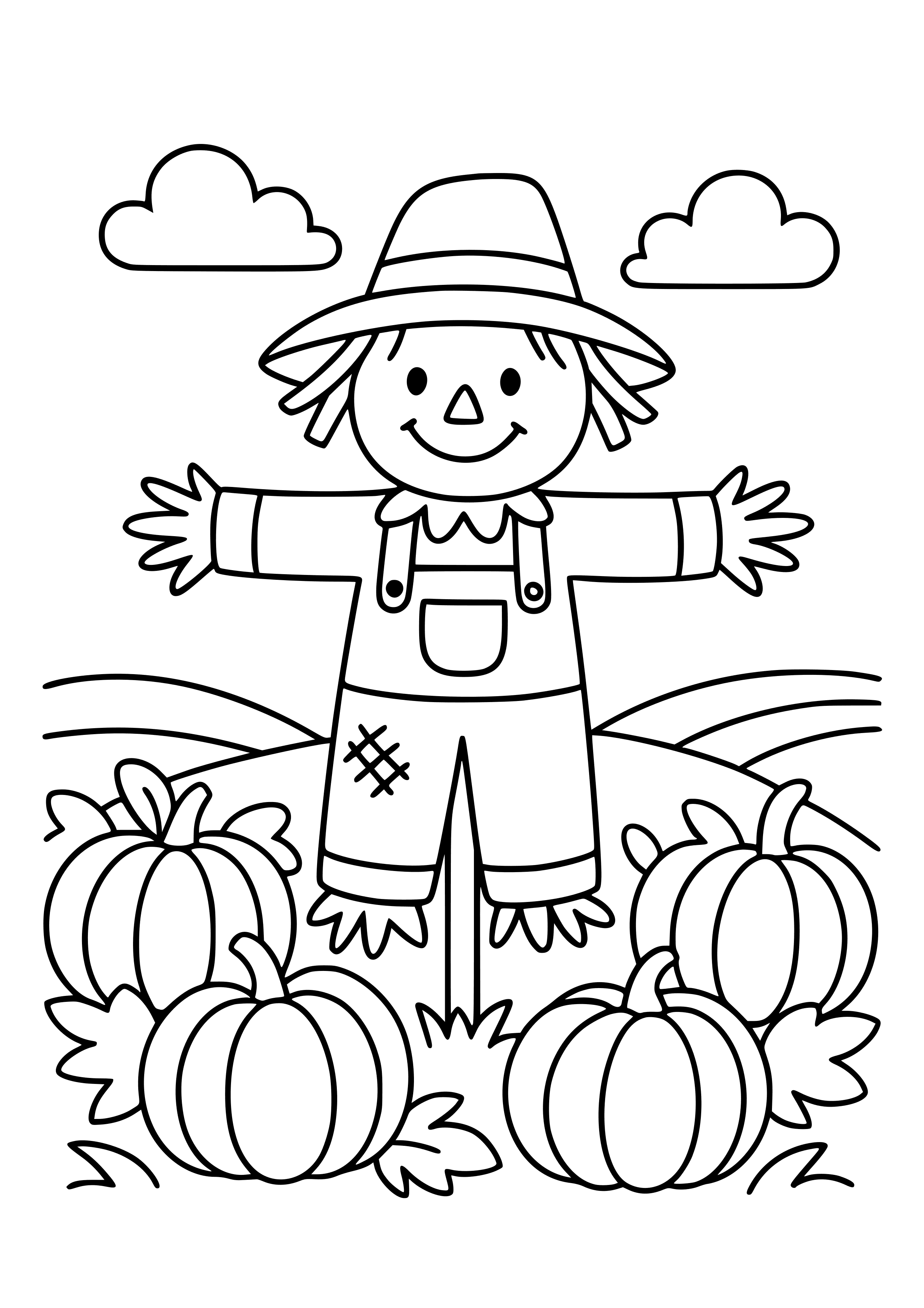 Scarecrow in a Pumpkin Patch Coloring Page