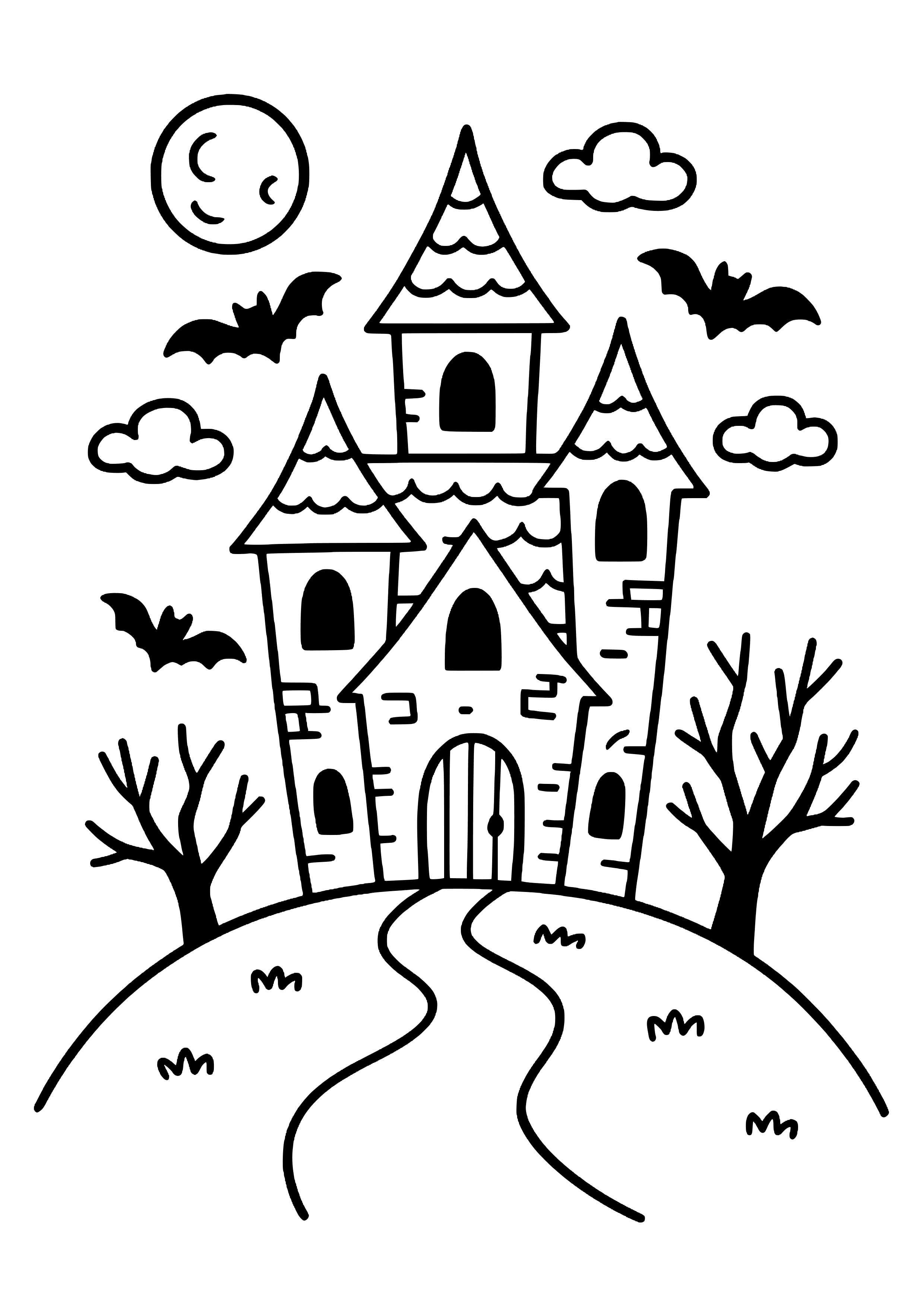 Scary Haunted House on a Hill Coloring Page