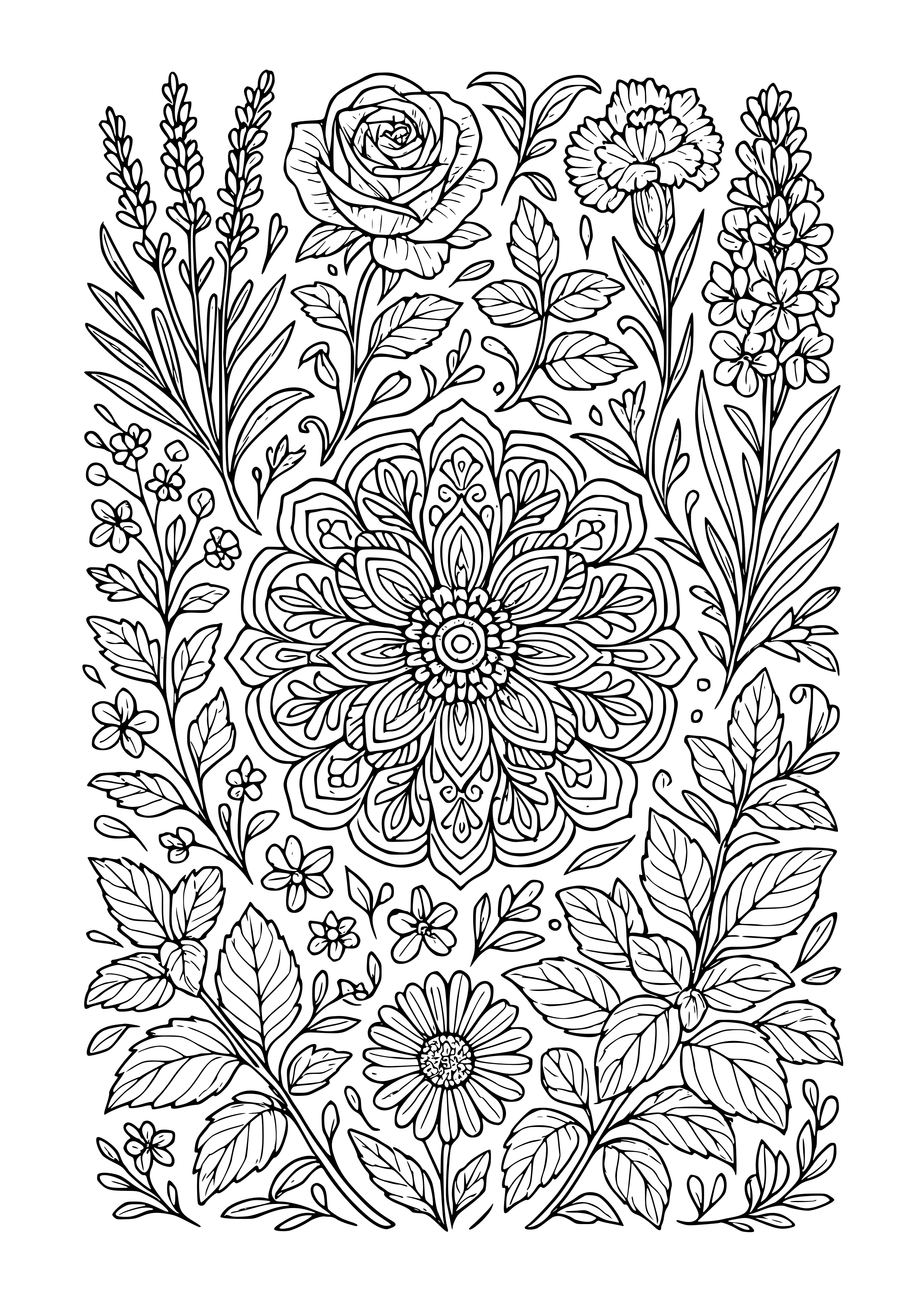 Scented Herbs and Flowers Coloring Page