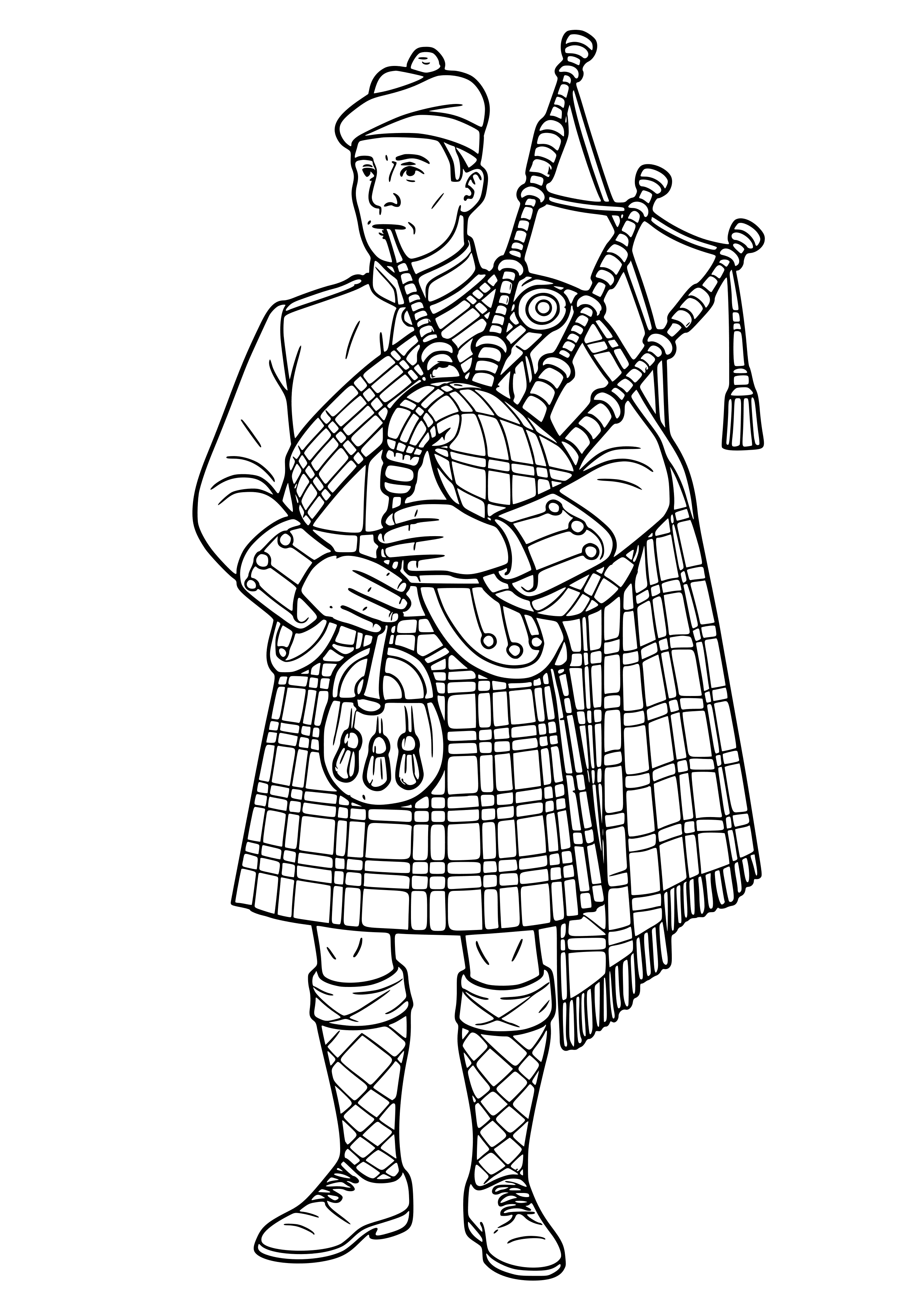 Scottish Bagpiper in a Kilt Coloring Page