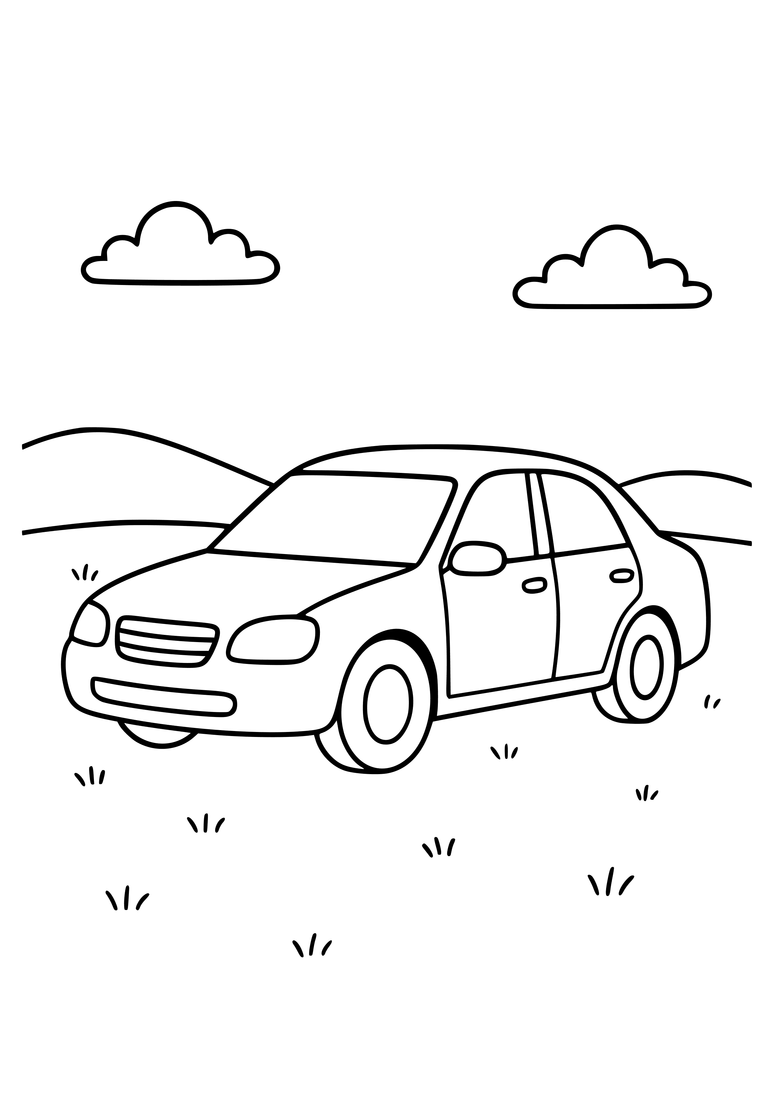 Sedan Parked in an Open Field Coloring Page