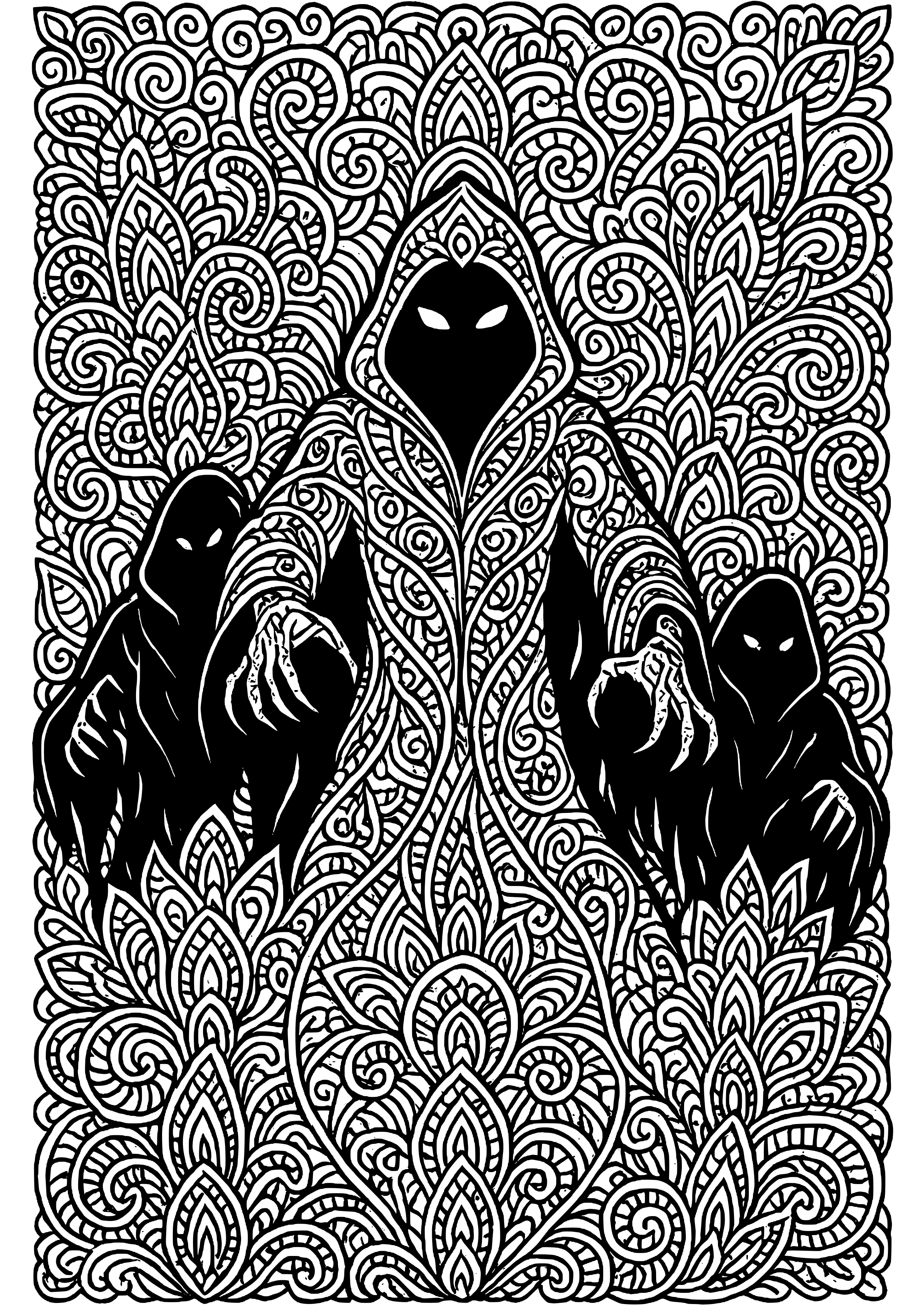 Shadowy Figures Lurking in the Dark Coloring Page
