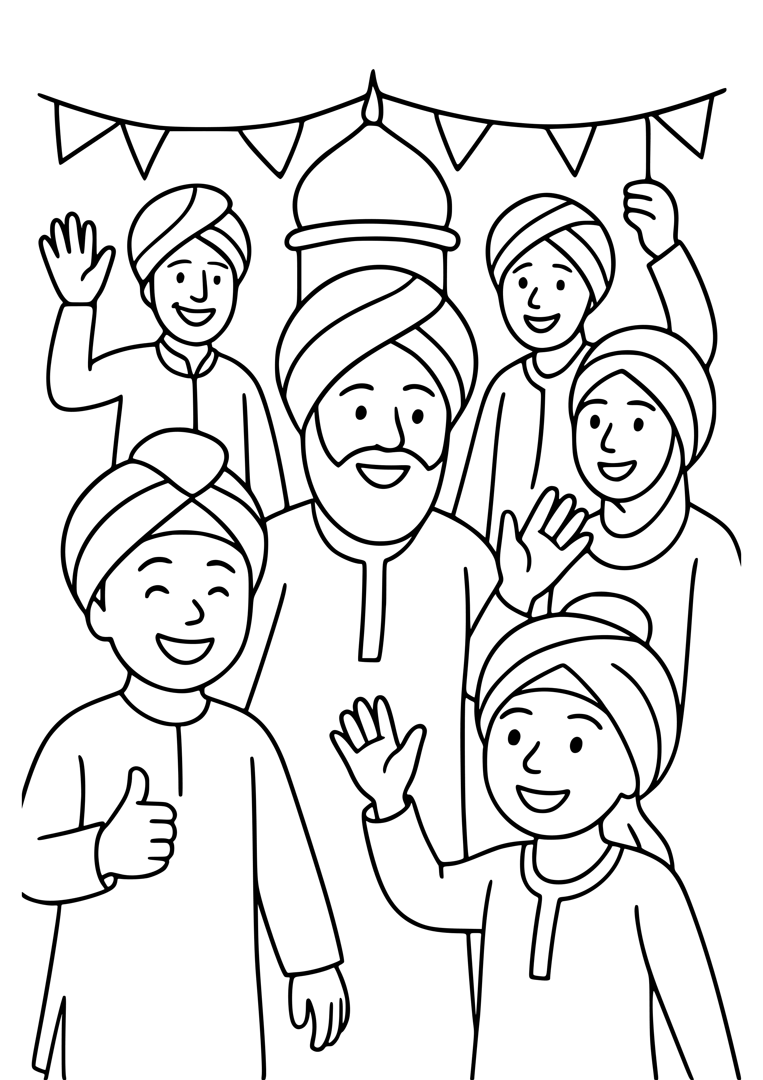 Sikh Festival with Colorful Turbaned Participants Coloring Page