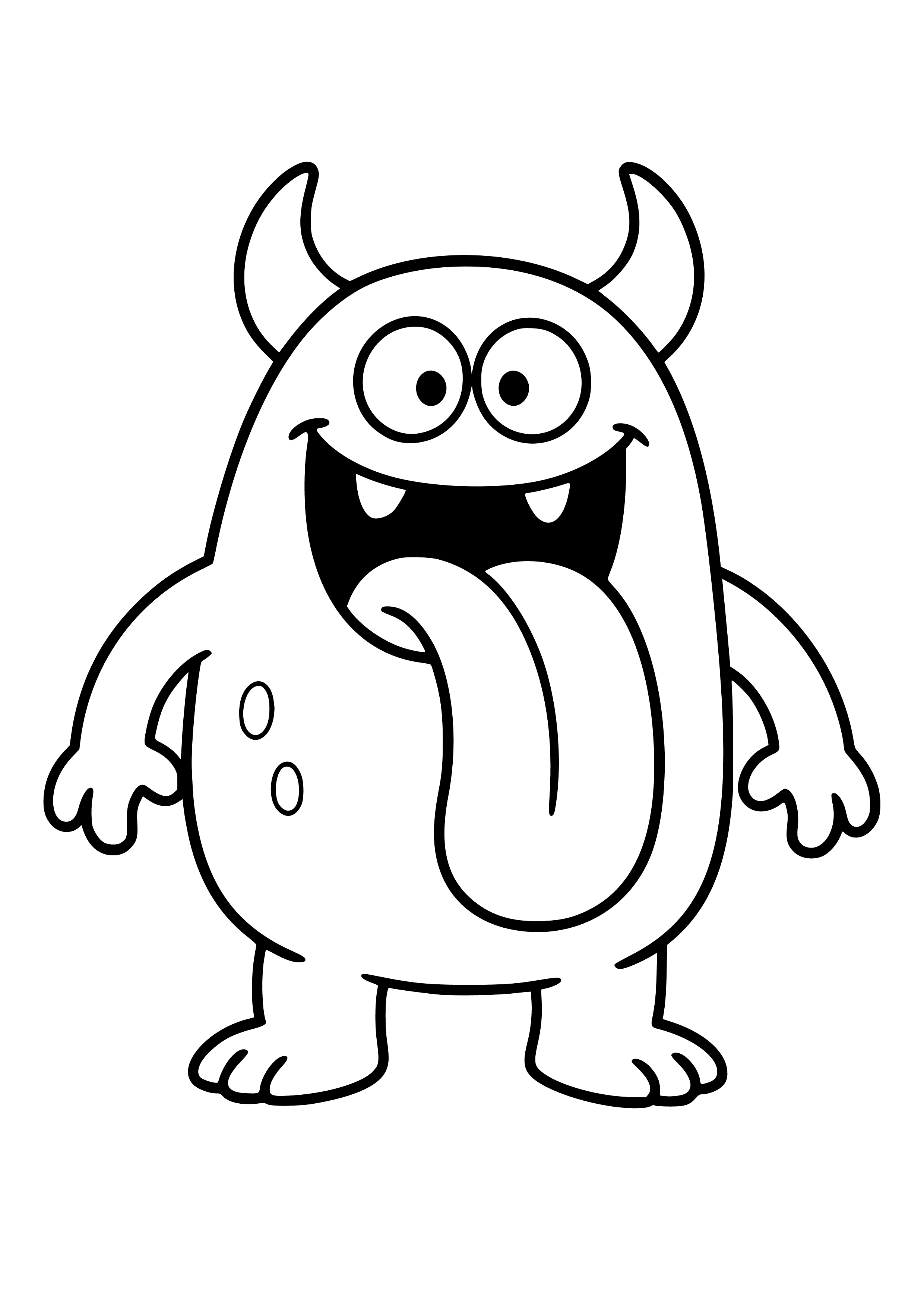 Silly Orange Monster with a Big Tongue Coloring Page